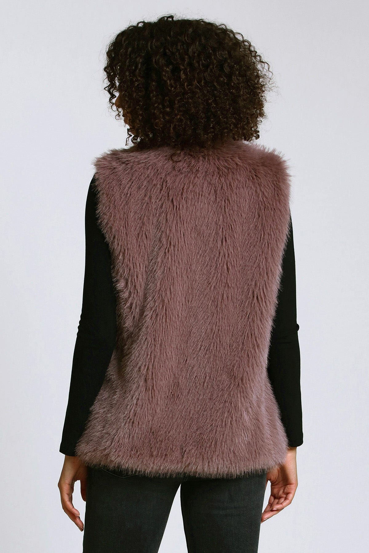 Faux fur toggle vest portabella taupe brown - women's figure flattering office to date night vests for fall 2023 fashion trends