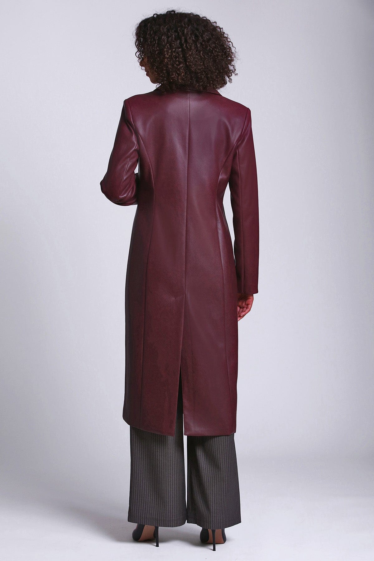 faux ever leather single breasted coat jacket zinfandel red - women's figure flattering designer fashion sophisticated fall winter coats jackets