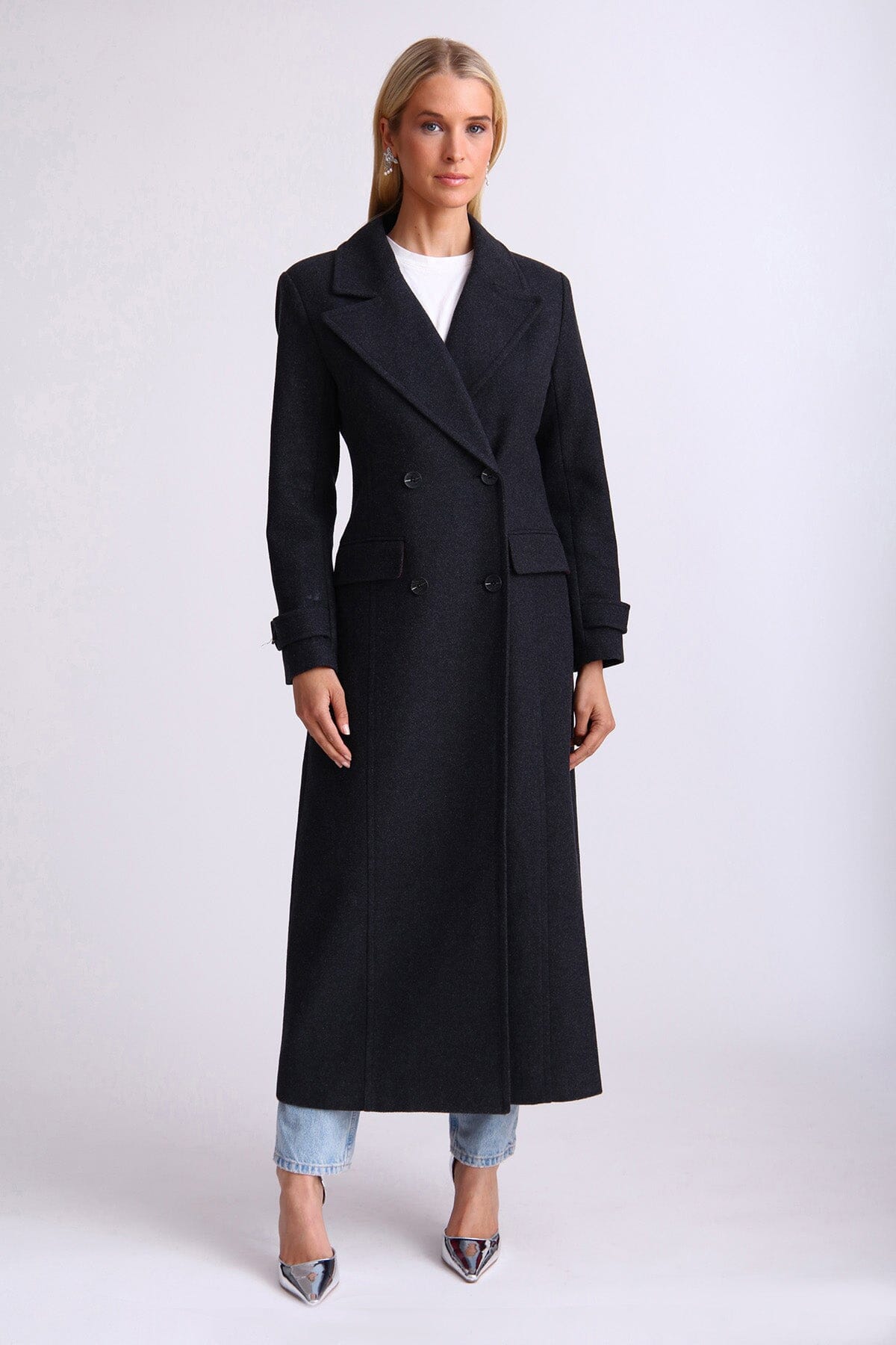 Black wool 2024 blend coat womens