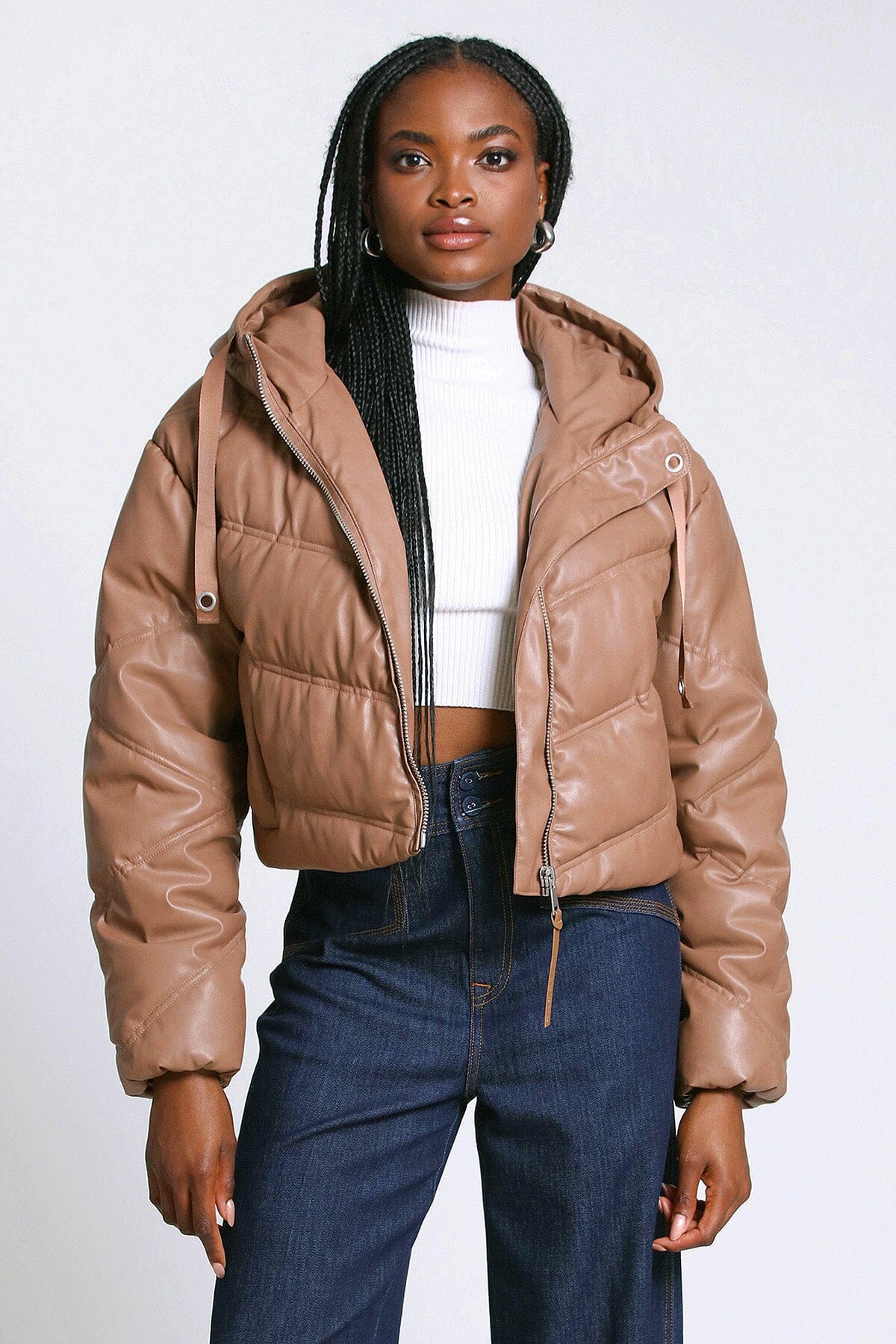 Faux-Ever Leather™ Cropped Puffer Jacket Coats & Jackets Avec Les Filles Mink Brown L 