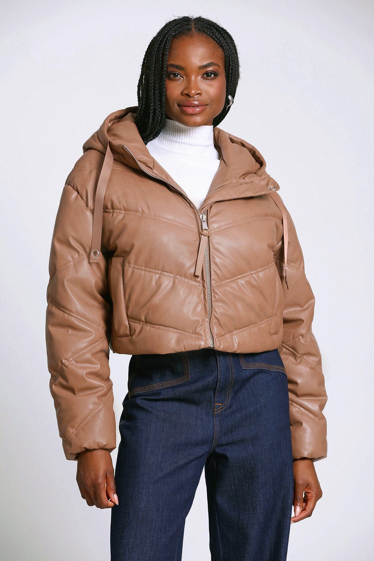 Faux-Ever Leather™ Cropped Puffer Jacket Coats & Jackets Avec Les Filles 