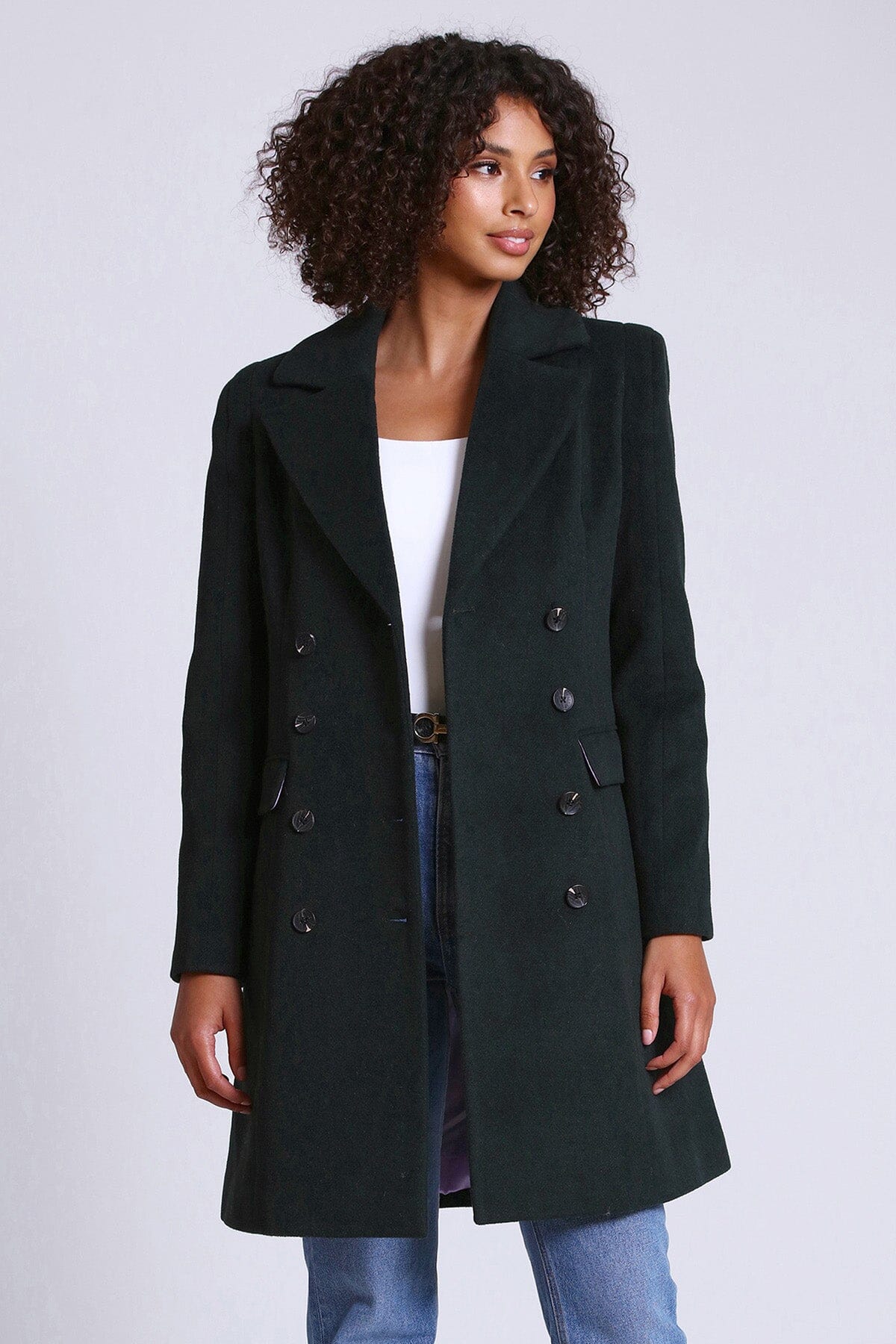 pine green wool blend double breasted coat jacket - figure flattering cute fall winter coats jackets for women