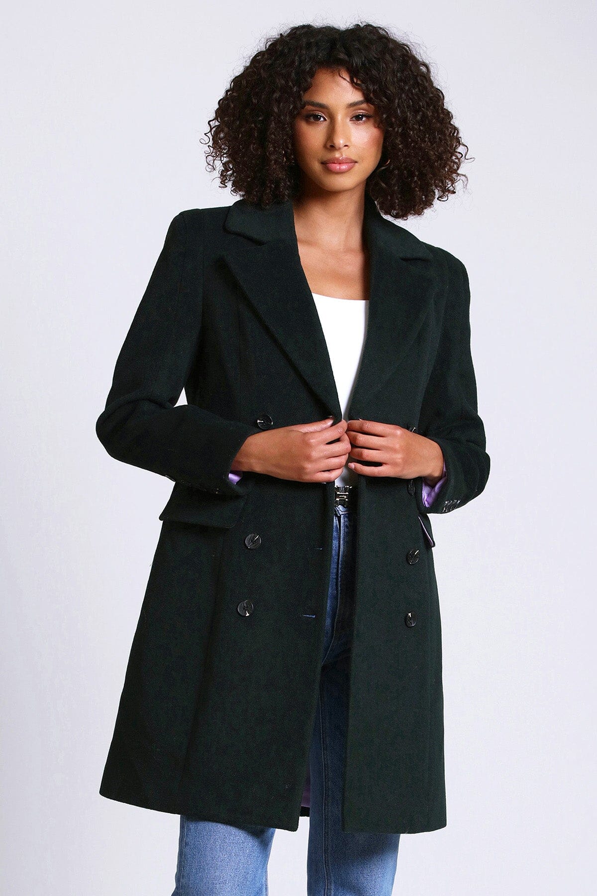 pine green wool blend double breasted coat jacket - figure flattering day to night coats jackets outerwear for women