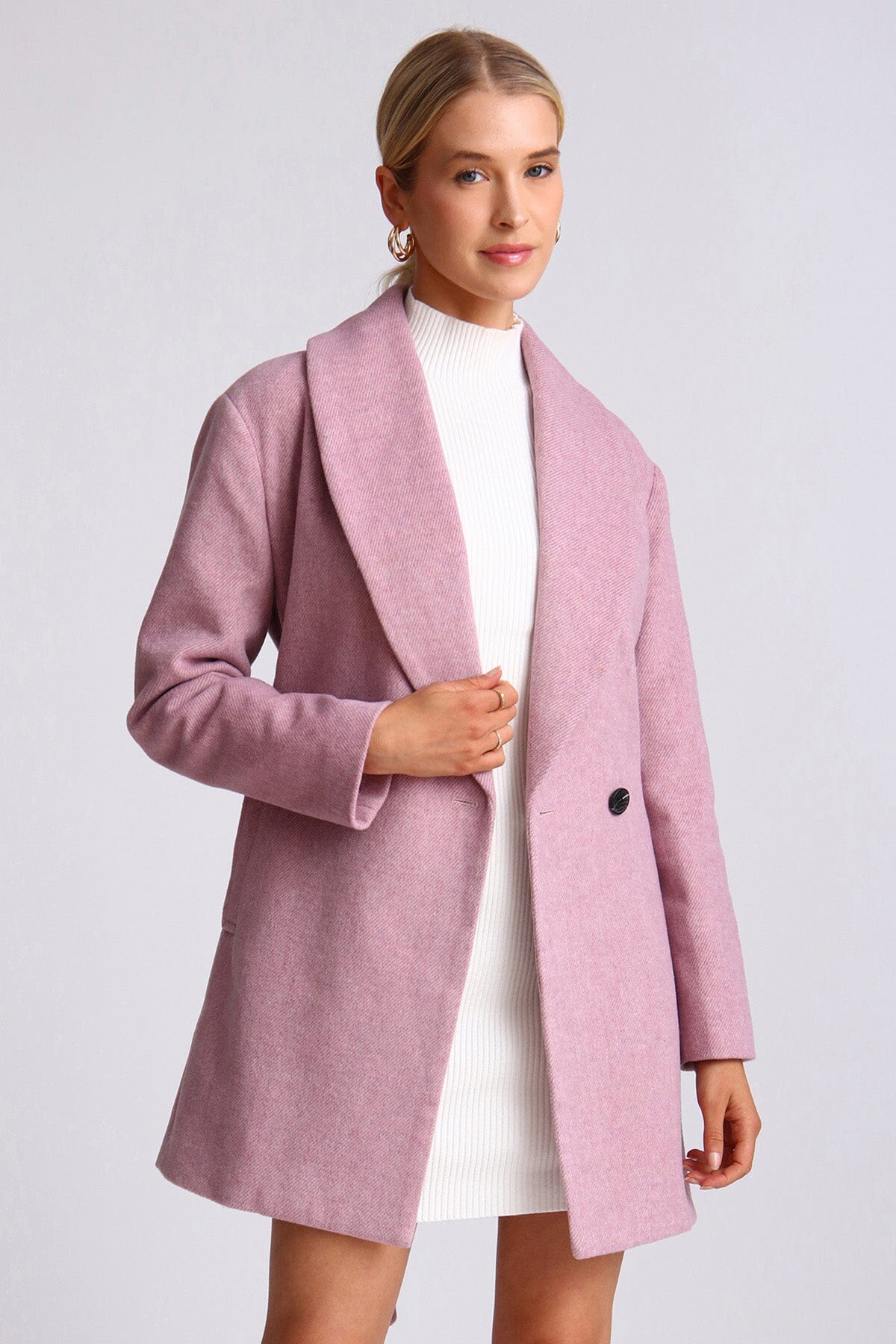 Light purple wool blend belted shawl collar peacoat coat - figure flattering day to night peacoats coats for women