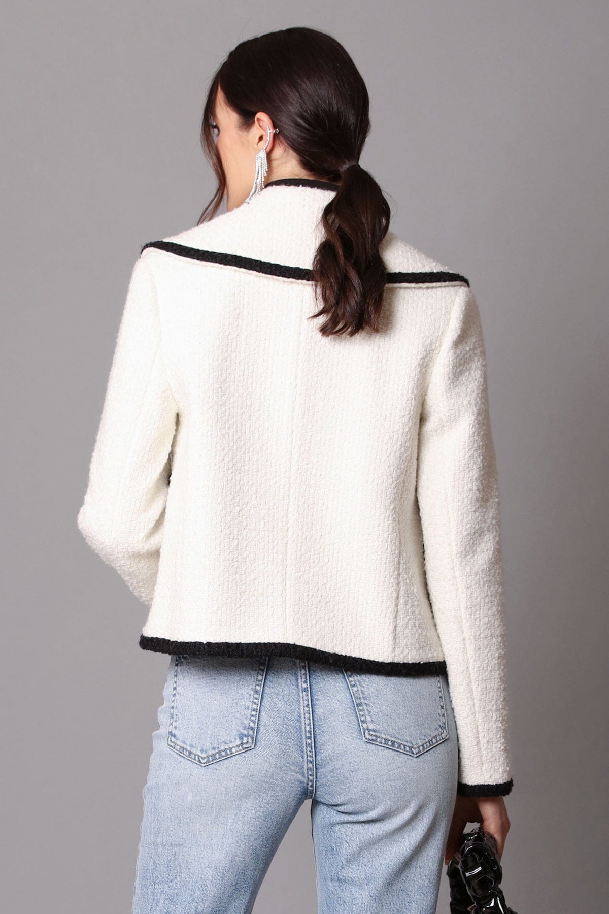 Contrast Trim Wool Blend Tweed Jacket