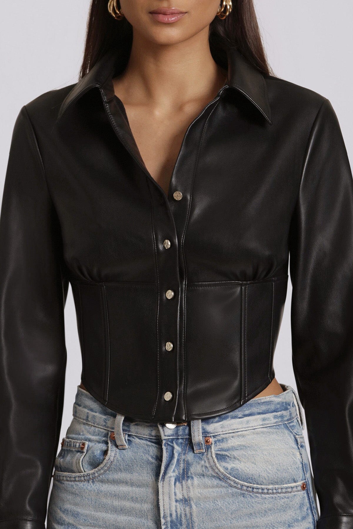 Faux-Ever Leather™ Corset Shirt Tops Avec Les Filles 