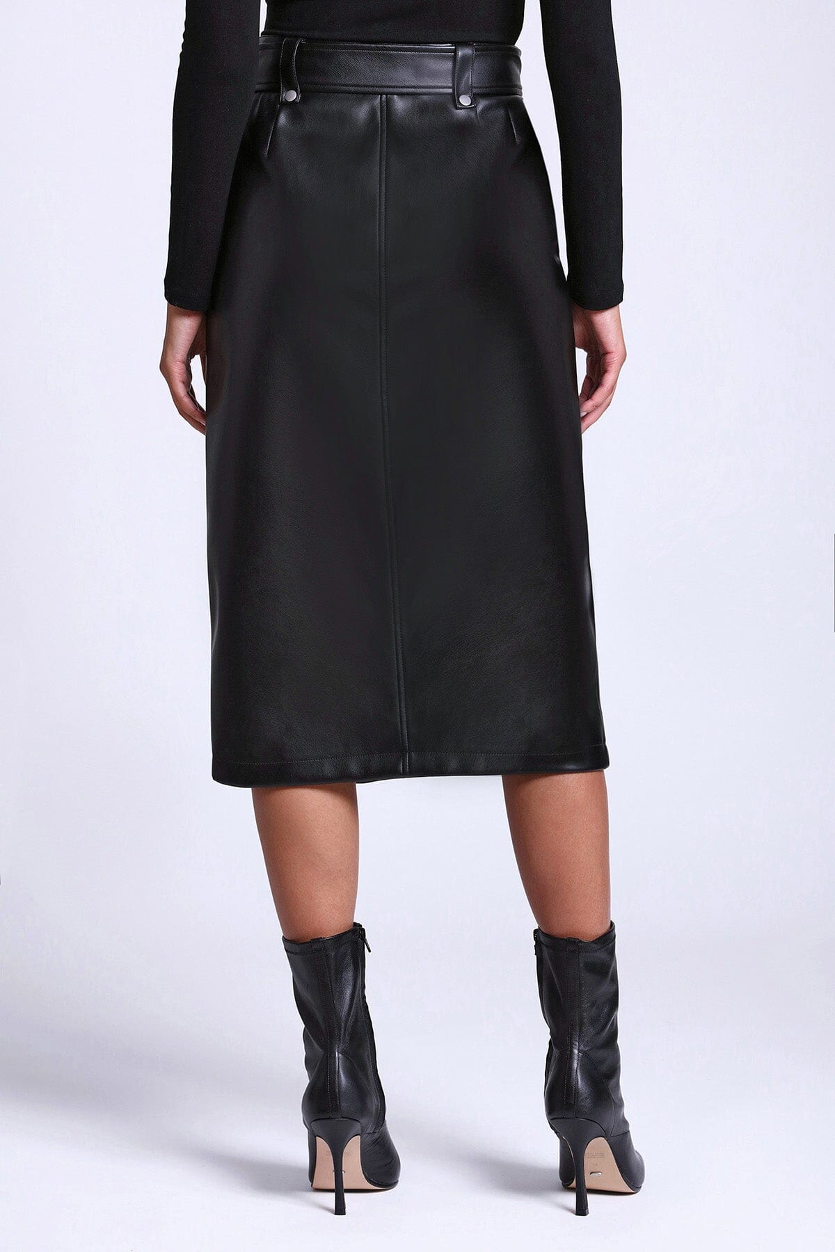 Black faux leather long moto pencil skirt by Avec Les Filles fashion skirts 