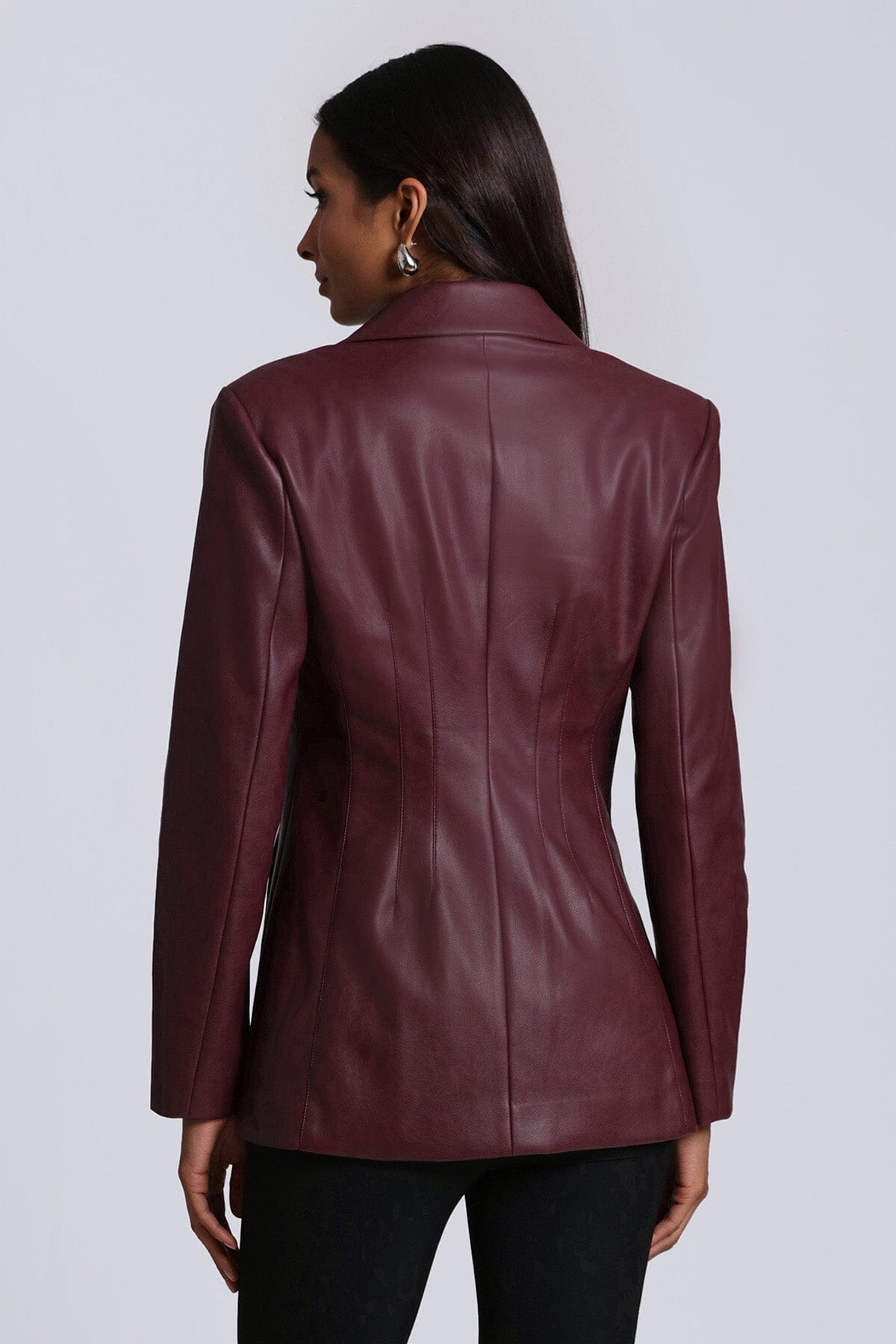 faux ever leather sculpted blazer jacket coat oxblood red - women's figure flattering day to night blazers outerwear