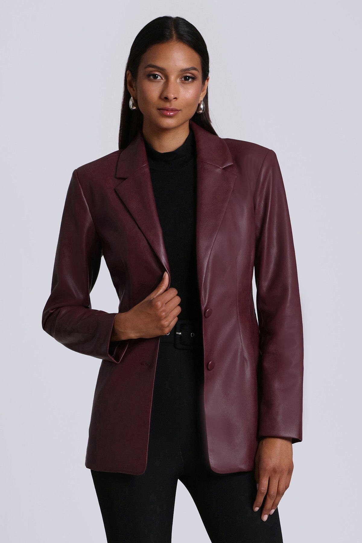 faux ever leather sculpted blazer jacket coat oxblood red - women's figure flattering date night coats jackets blazers for women