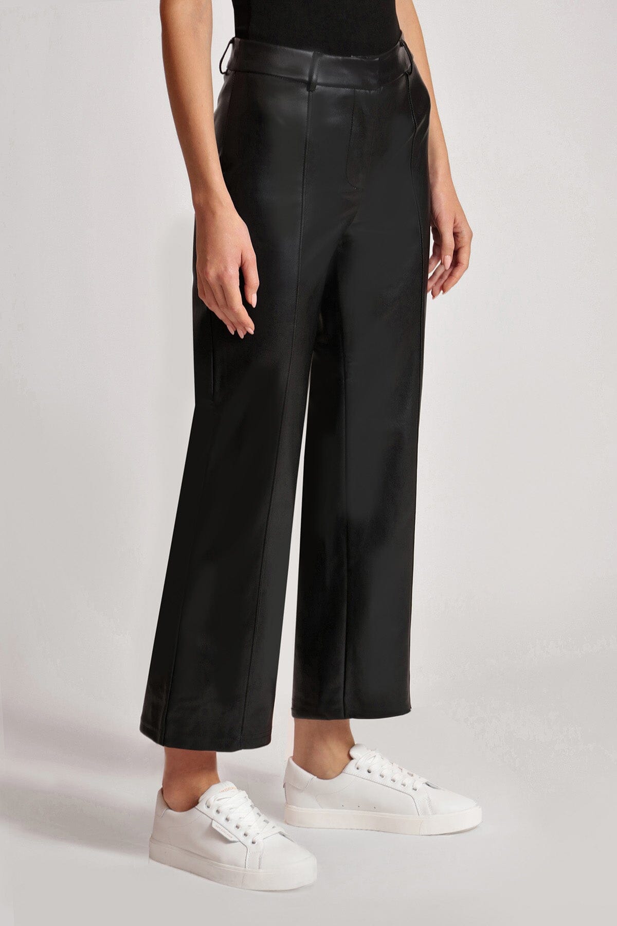 Black faux ever leather wide leg cropped trouser pant pants by Avec Les Filles for women's Fall fashion