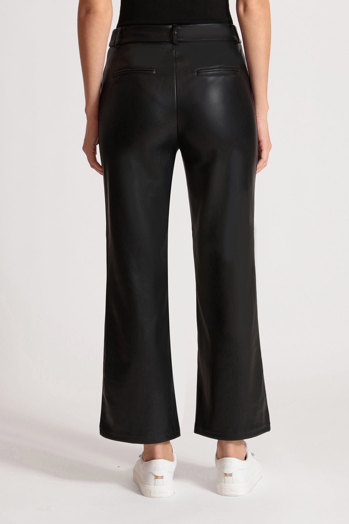 women's black faux vegan leather wide leg cropped trouser pants Avec Les Filles 