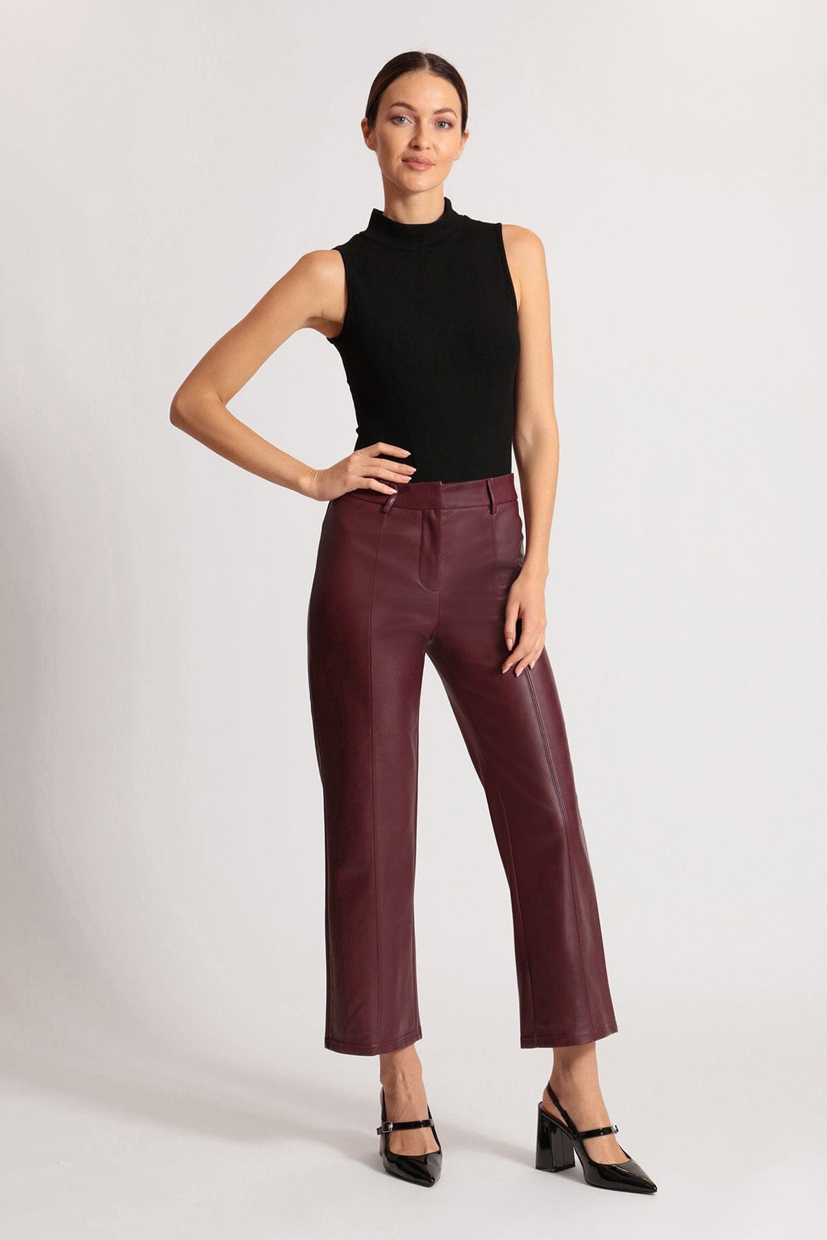 Dark Red Leather Pants | ShopLook