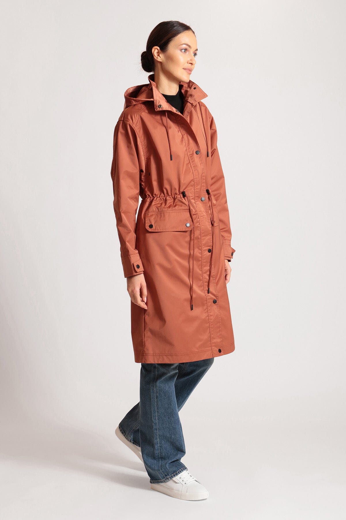 Rust orange relaxed water resistant rain anorak coat jacket - figure flattering Fall raincoats coats for women by Avec Les Filles
