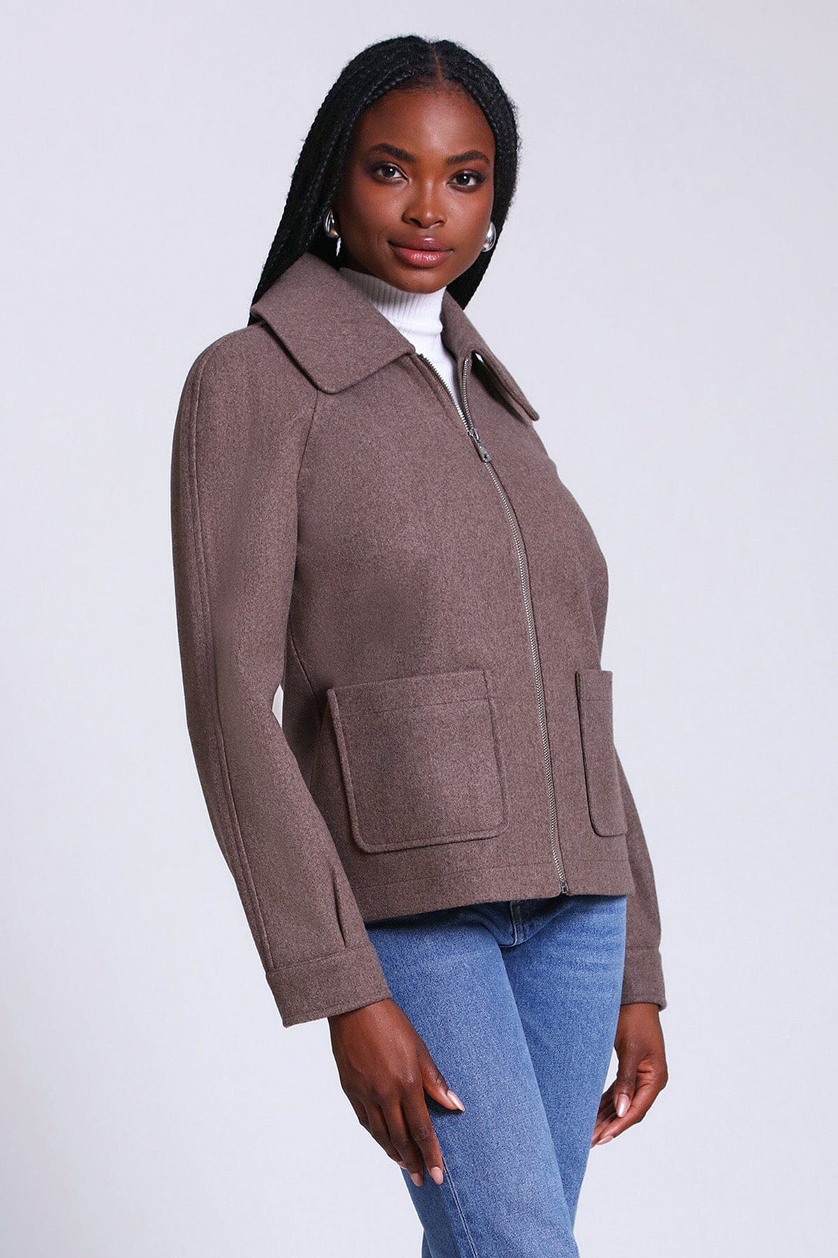 relaxed zip front jacket coat mocha brown - figure flattering designer fashion fall winter 2023 coats jackets for women