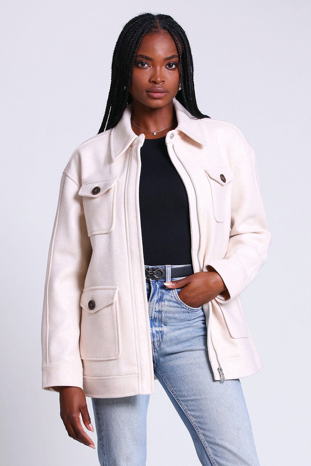 relaxed utility shacket coat jacket ivory white - figure flattering day to night coats jackets shackets for women