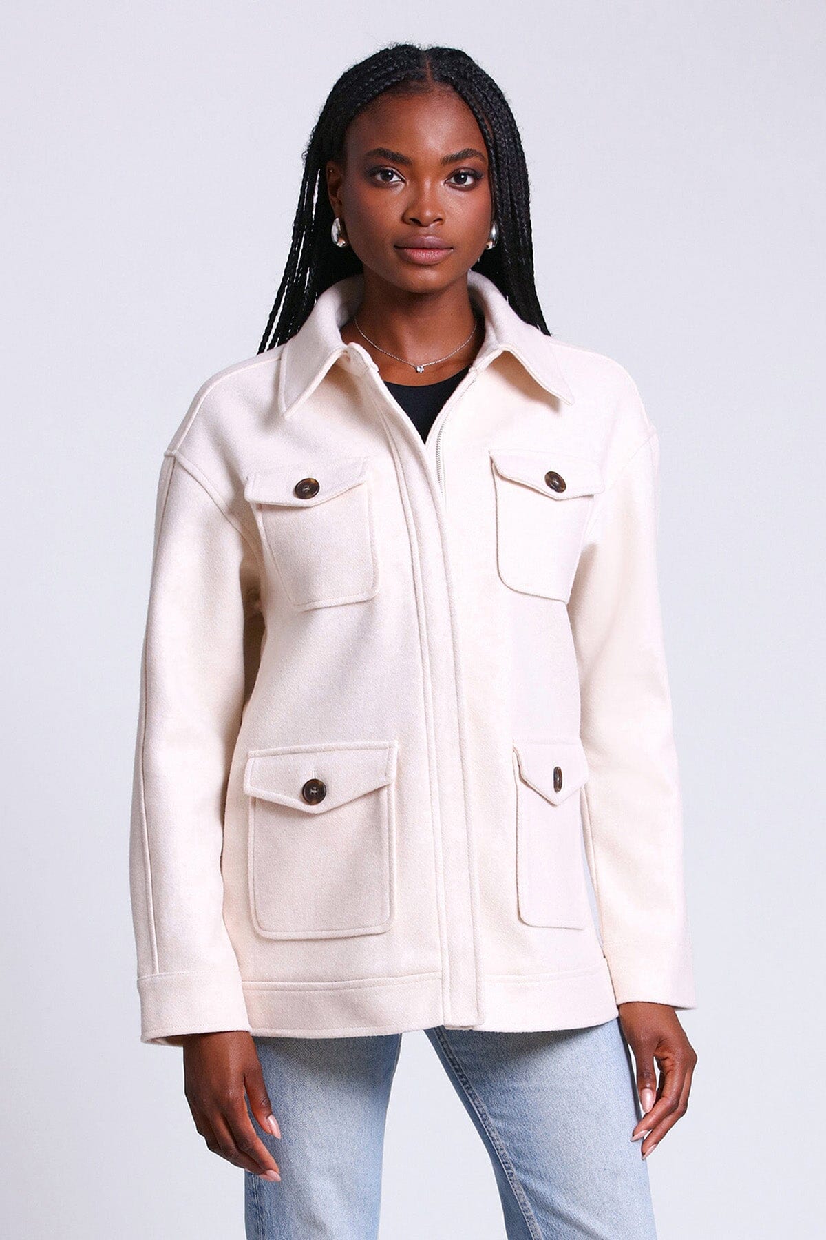 relaxed utility shacket coat jacket ivory white - figure flattering casual date night coats jackets shackets for women