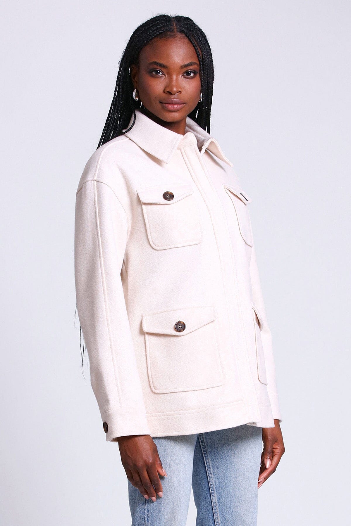 relaxed utility shacket coat jacket ivory white - women's figure flattering day to night coats jackets shackets 
