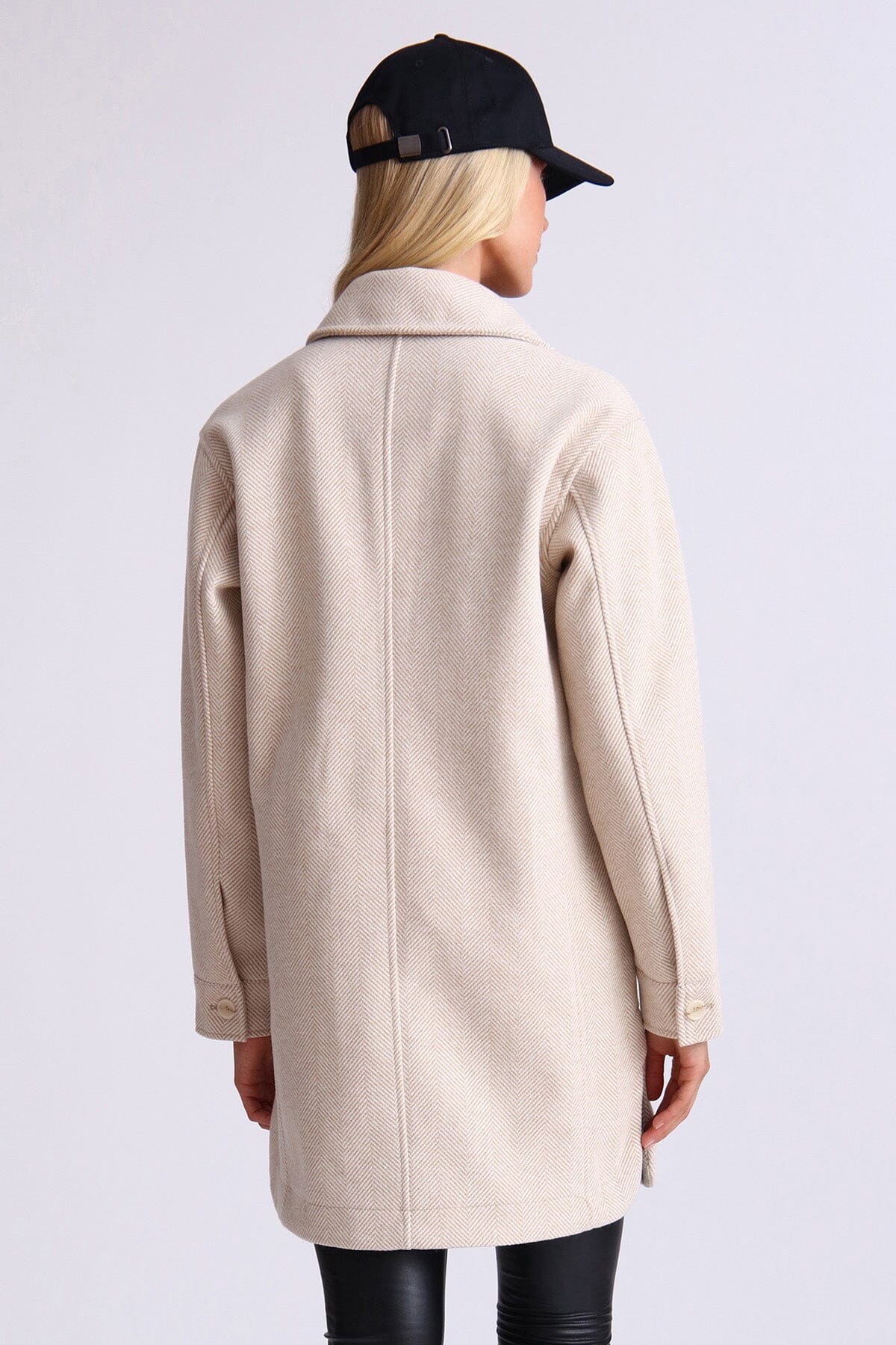 Camel cream off white longline herringbone shacket jacket coat - women's figure flattering shackets jackets coats for fall 2023