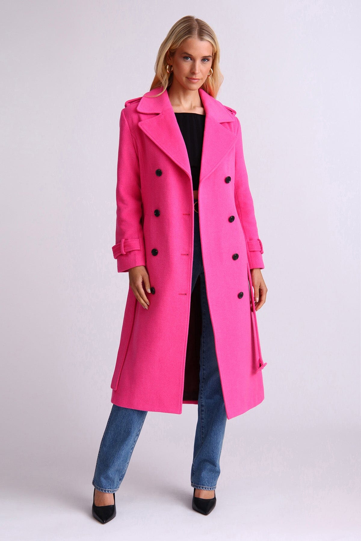 Strong Shoulder Belted Trench Coat