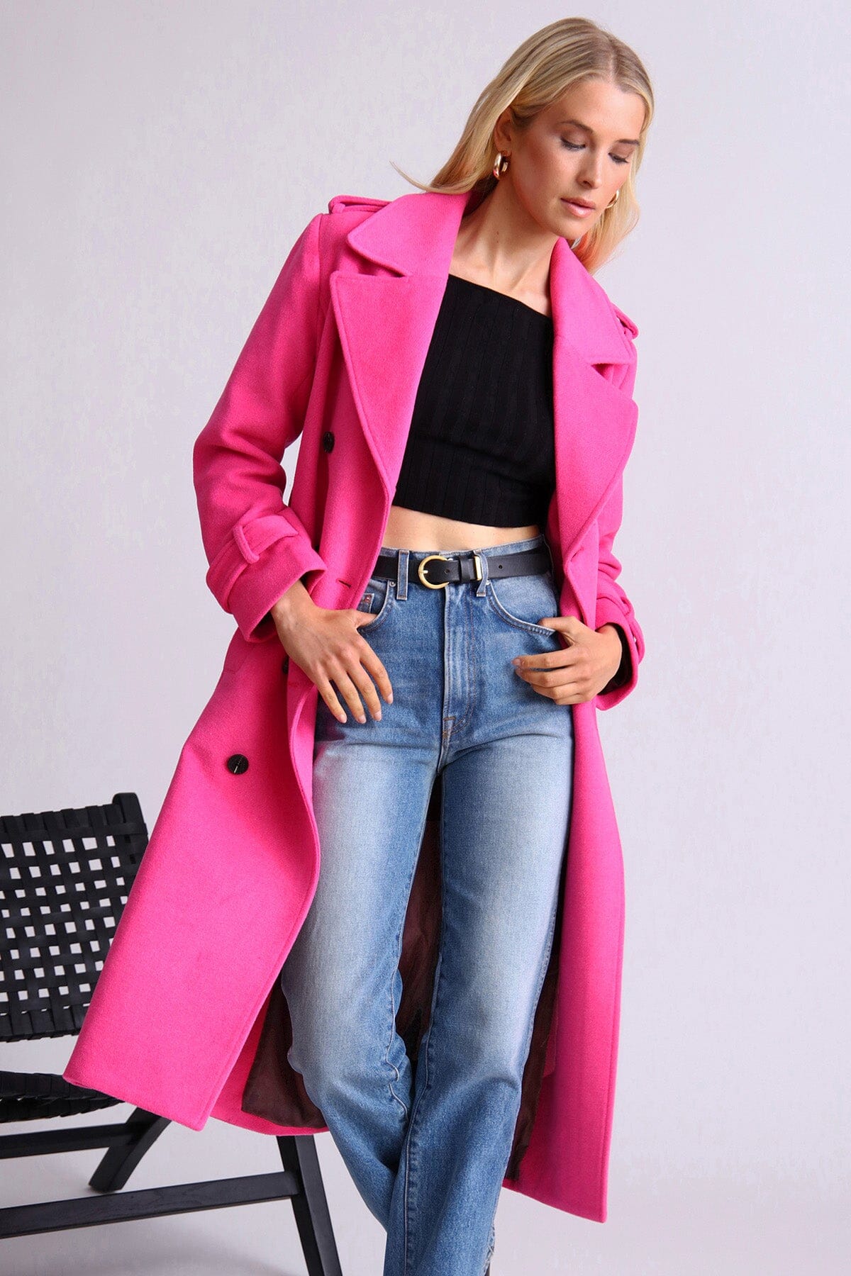 Women' Pink Dressy Belted Trench Coat Jacket Outerwear