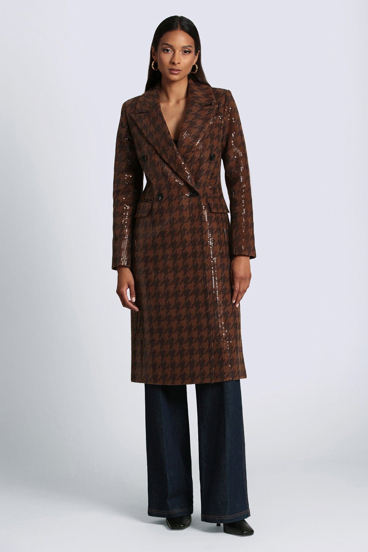 Sequin Houndstooth Tailored Coat Coats & Jackets Avec Les Filles Brown Sequin L 