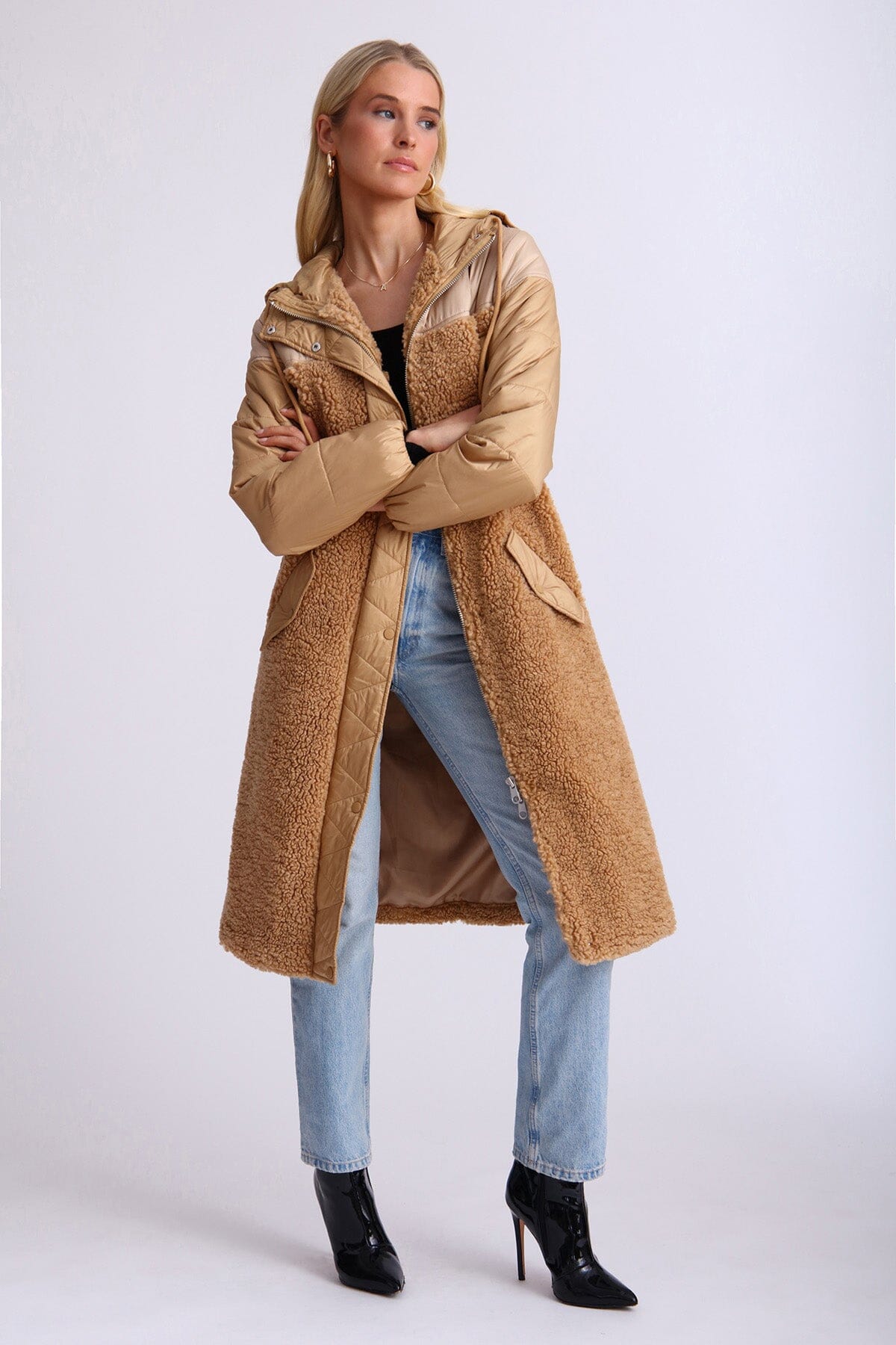 Mixed Media Faux Shearling Anorak