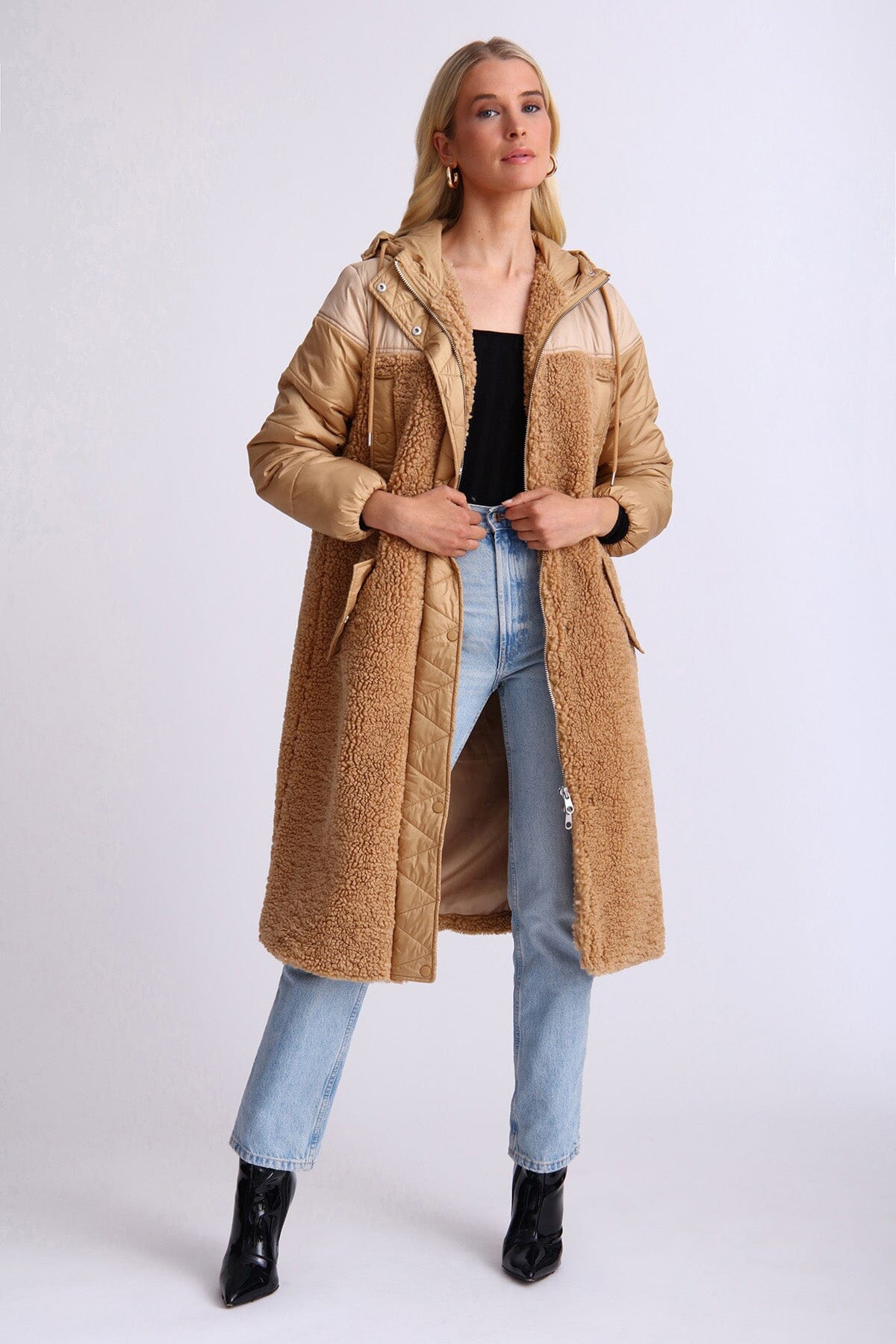 Mixed Media Faux Shearling Anorak