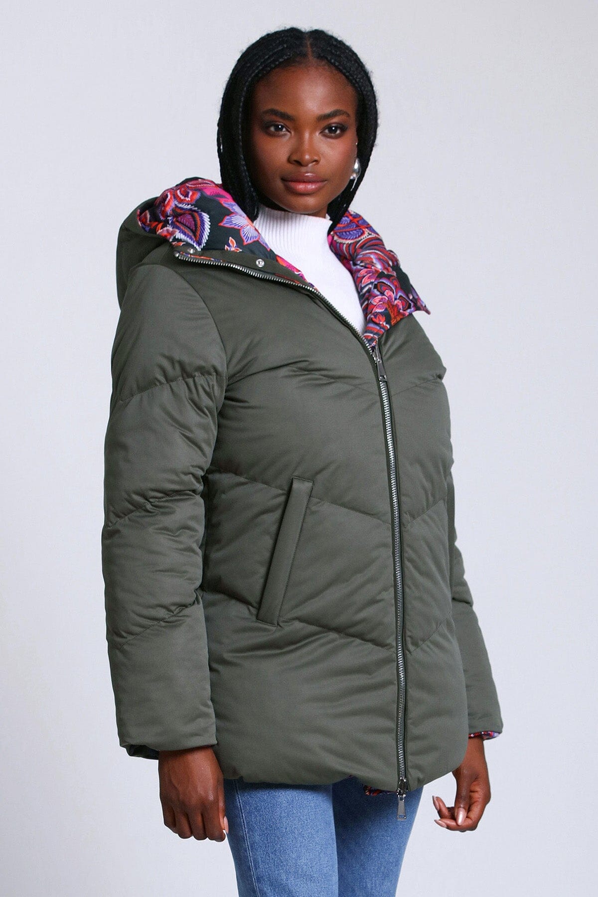 Reversible thermal puff paisley puffer coat jacket - figure flattering fall 2023 ouffers outerwear for women