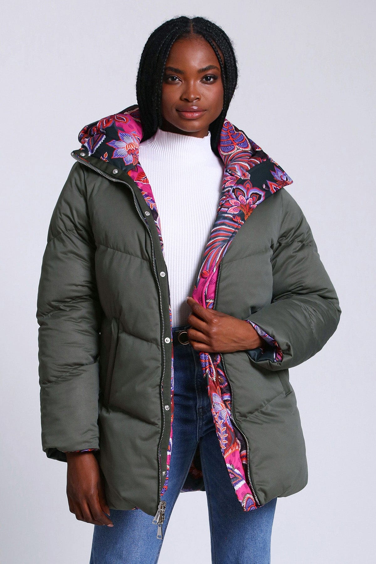Women's Reversible Thermal Puff Paisley Puffer Coat Jacket