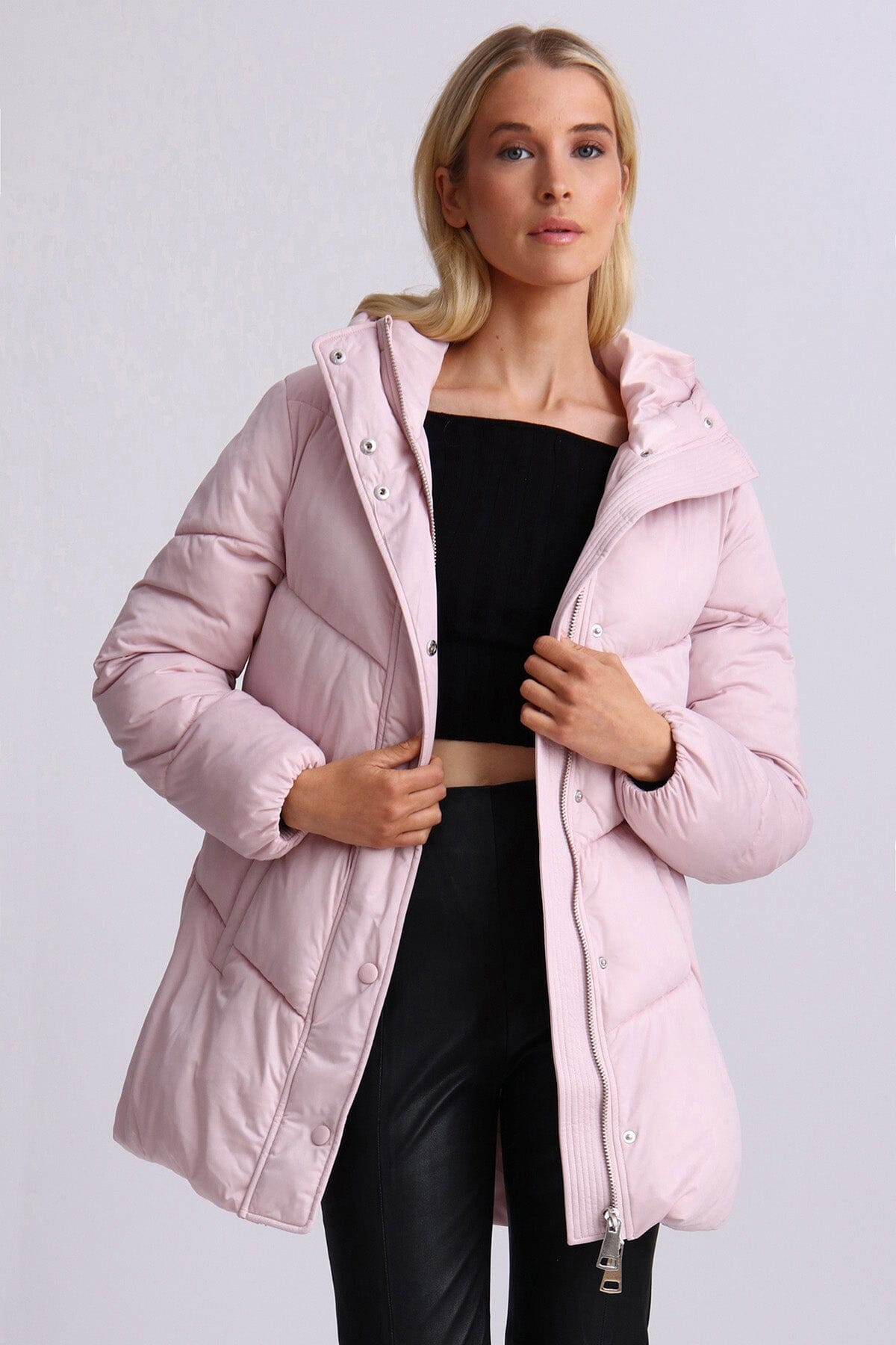 Light pink thermal puff cloud duvet hooded water resistant puffer coat jacket - women's figure flattering Fall 2023 coats jackets by Avec Les Filles