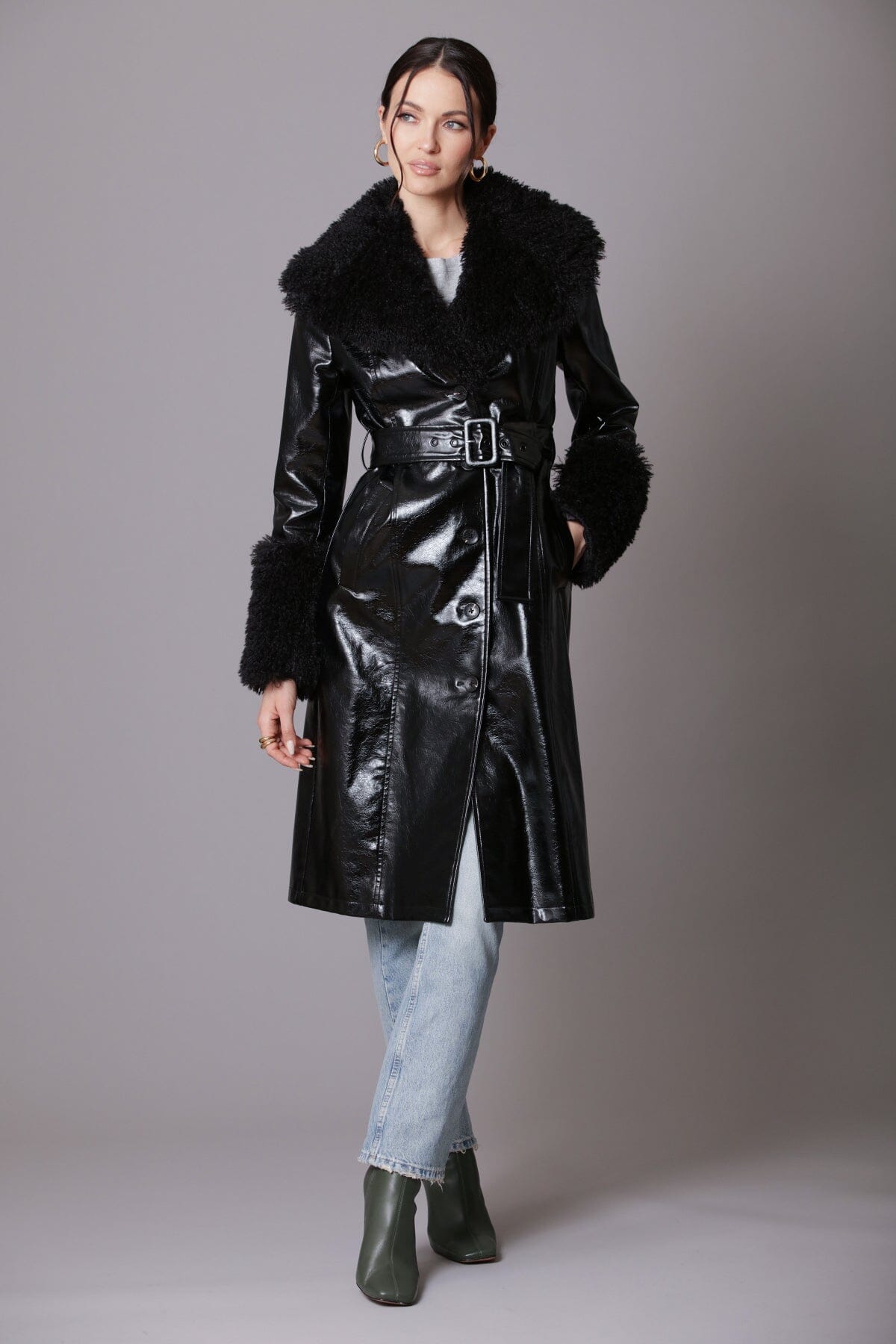 Women's Fashion Belted Trench Jacket Coat