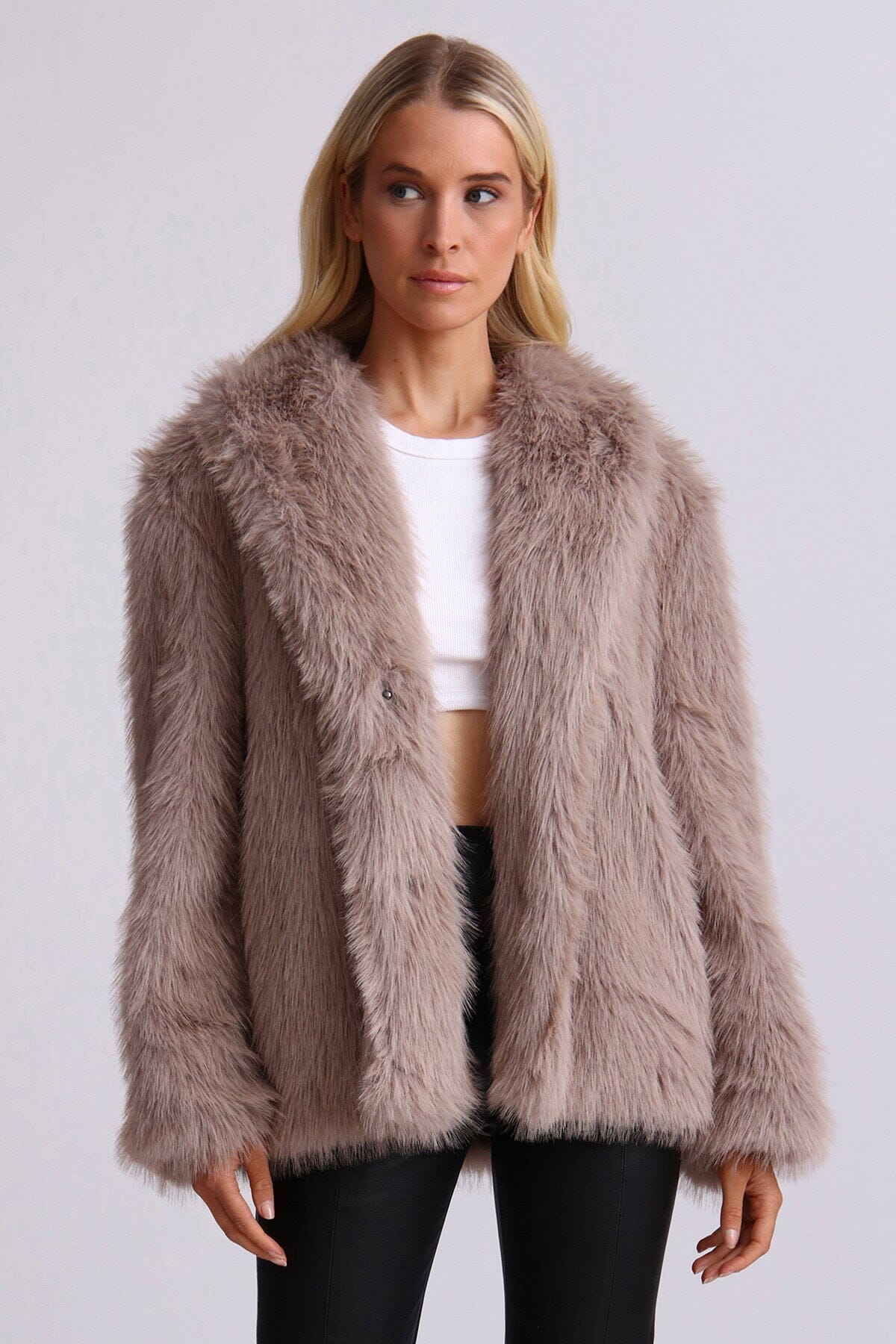 Shawl Collar Faux Fur Coat