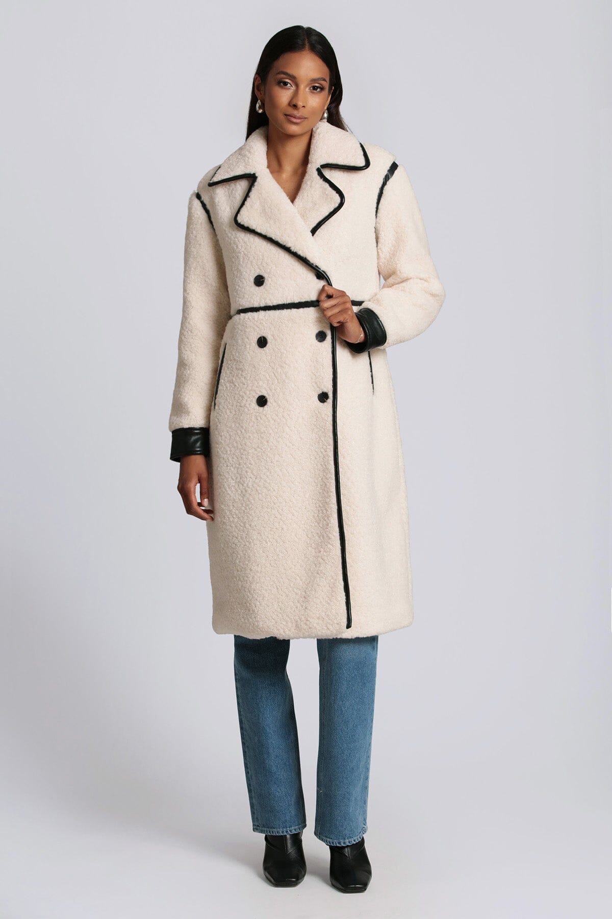 Faux Shearling Contrast Trim Coat Coats & Jackets Avec Les Filles 