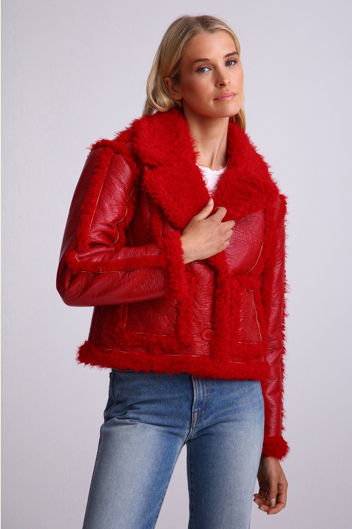 Glazed Faux Shearling Jacket Coats & Jackets Avec Les Filles Red L 