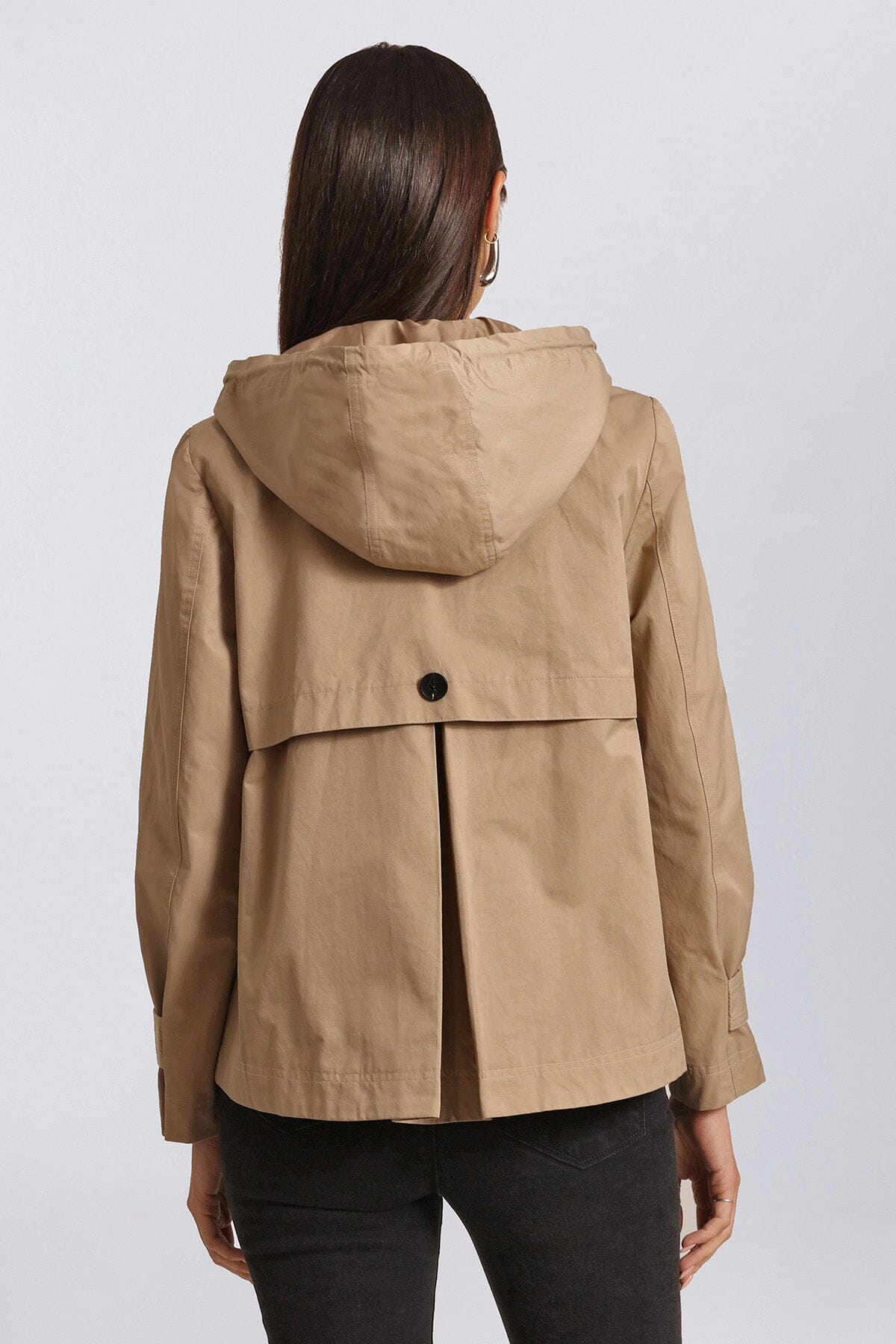 Short Cotton Blend Hooded Trench Coat