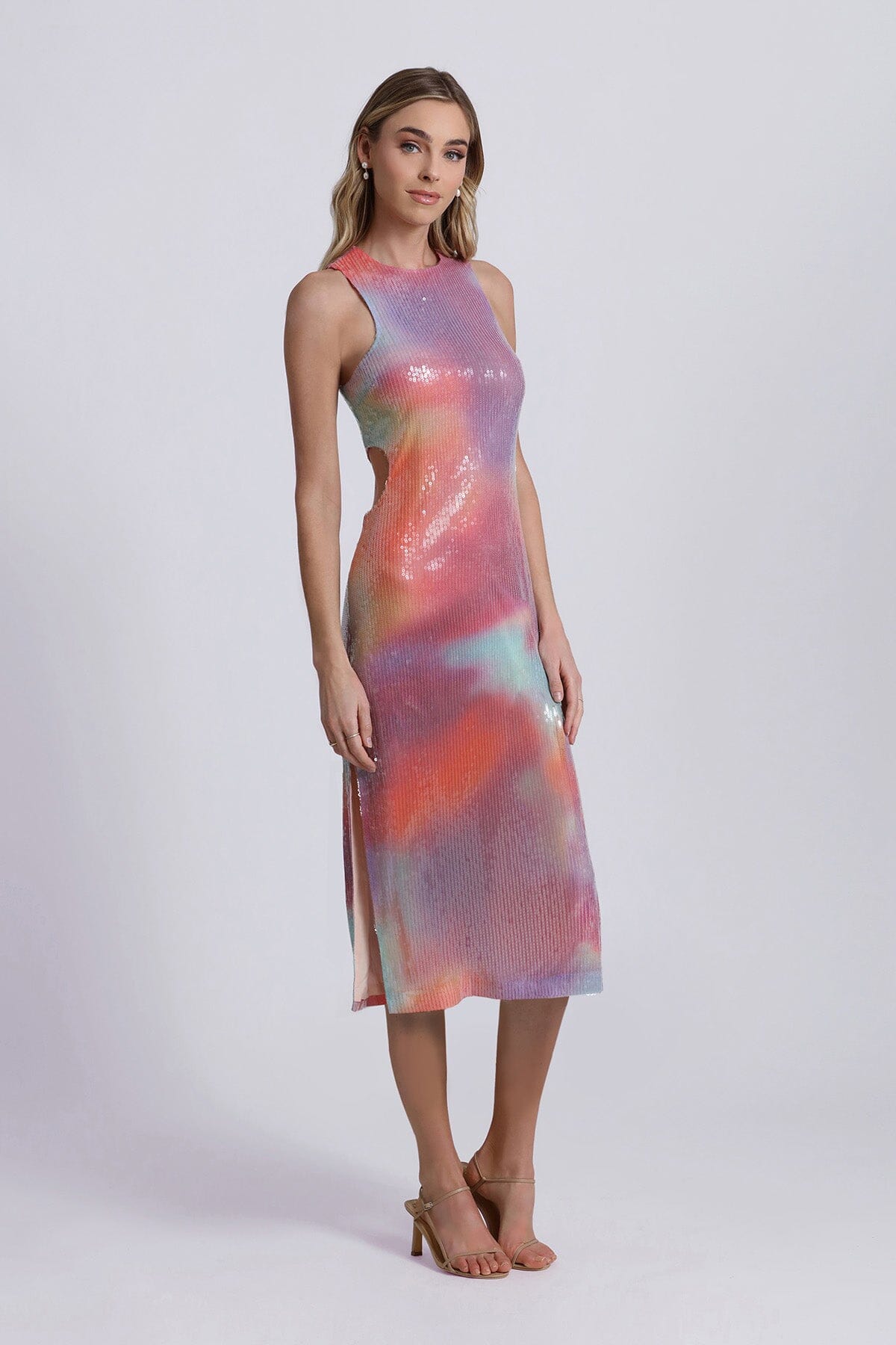 Tie Dye Sequin Cut-Out Midi Dress Dresses Avec Les Filles 