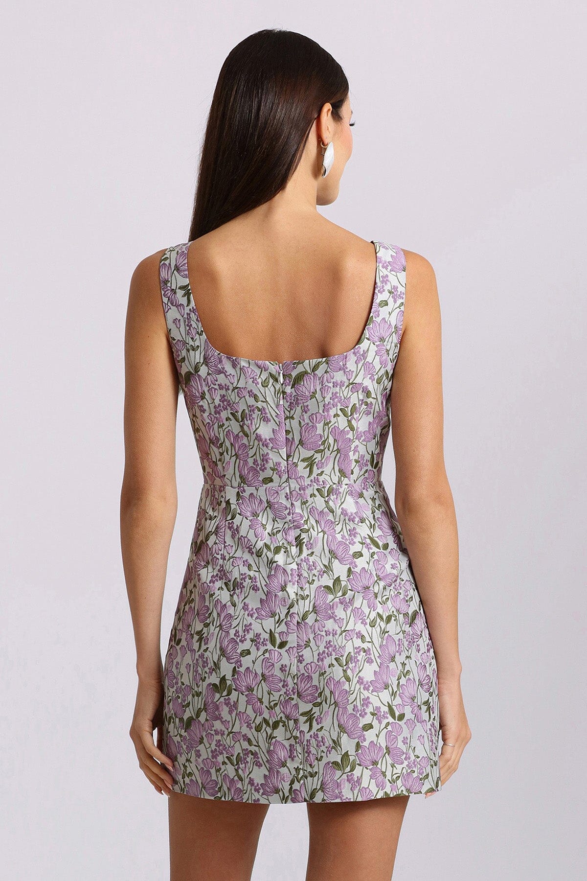 Lilac ivory floral jacquard tailored mini dress - women's figure flattering spring summer date night dresses by Avec Les Filles