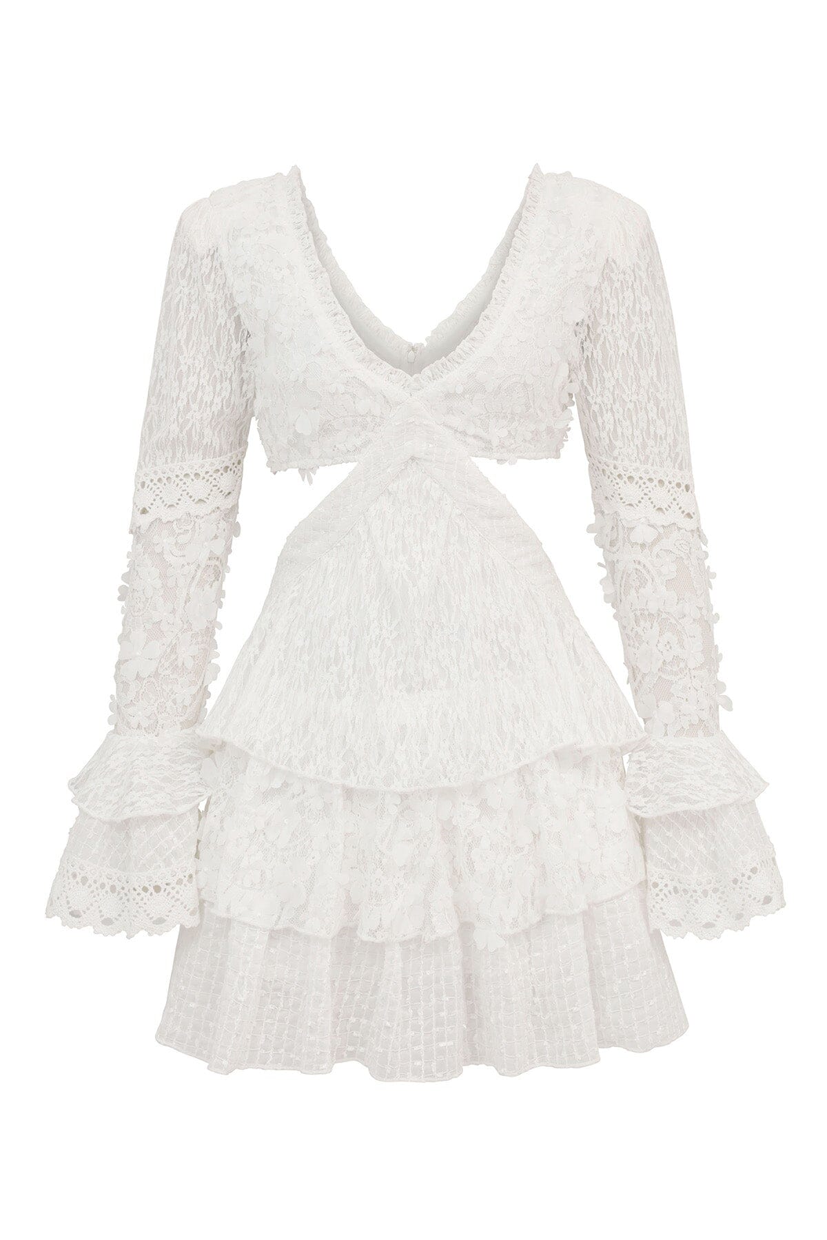 All white lace cut out tiered women s mini dress