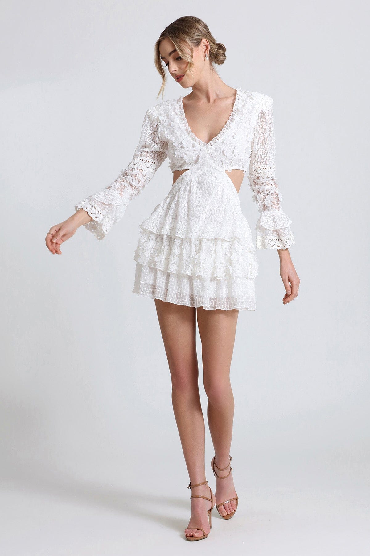 Lace Cut-Out Tiered Mini Dress Dresses Avec Les Filles 
