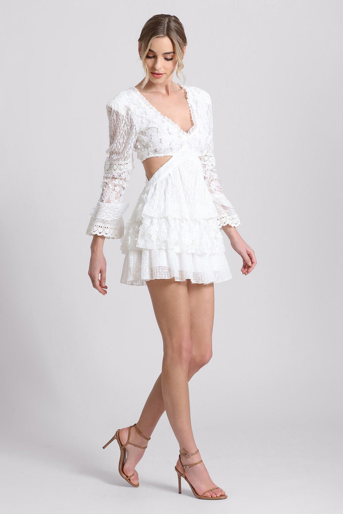All white lace cut-out tiered mini dress - figure flattering date night dresses for women's summer 2024 fashion trends by Avec Les Filles