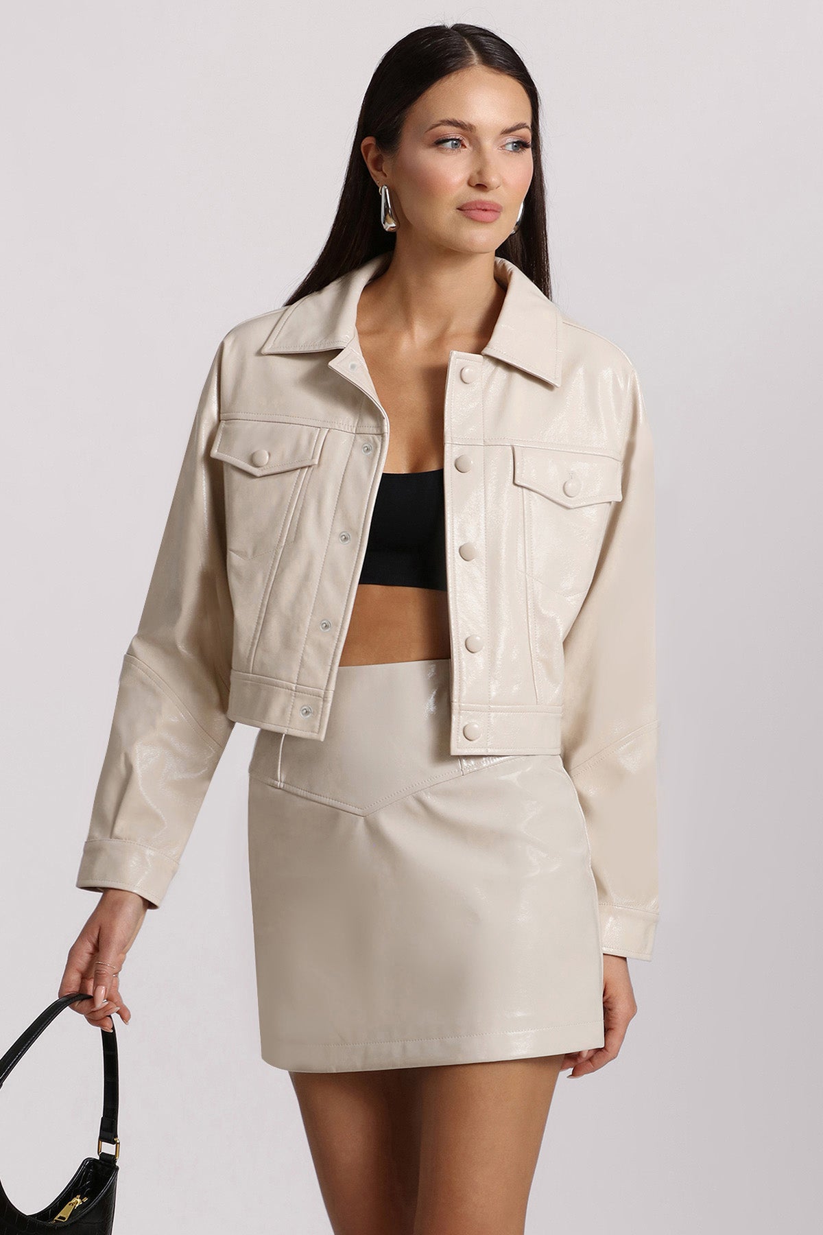 off white cream faux leather cropped trucker jacket - cute stylish jackets by Avec Les Filles