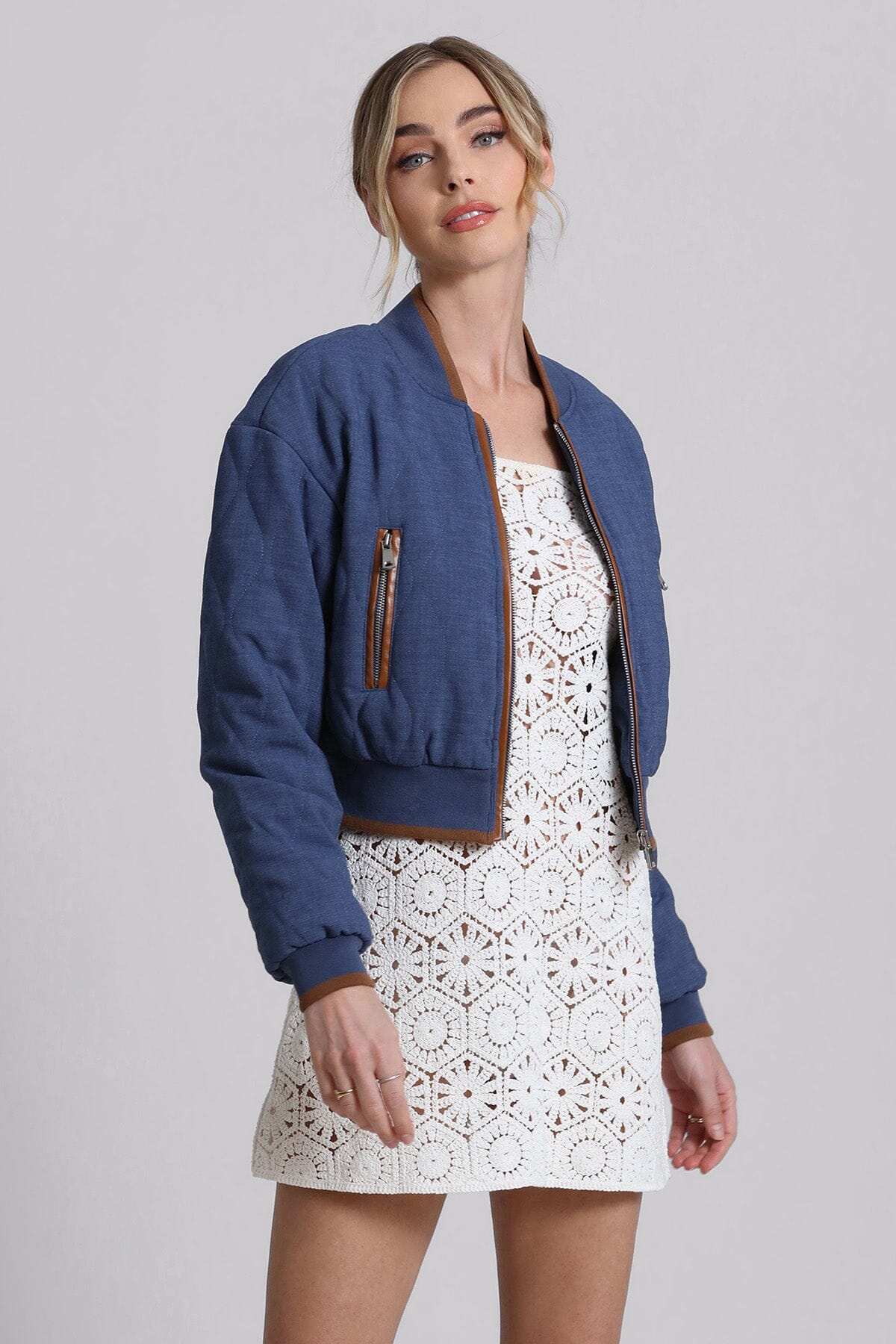 Quilted Chambray Bomber Jacket Coats & Jackets Avec Les Filles 