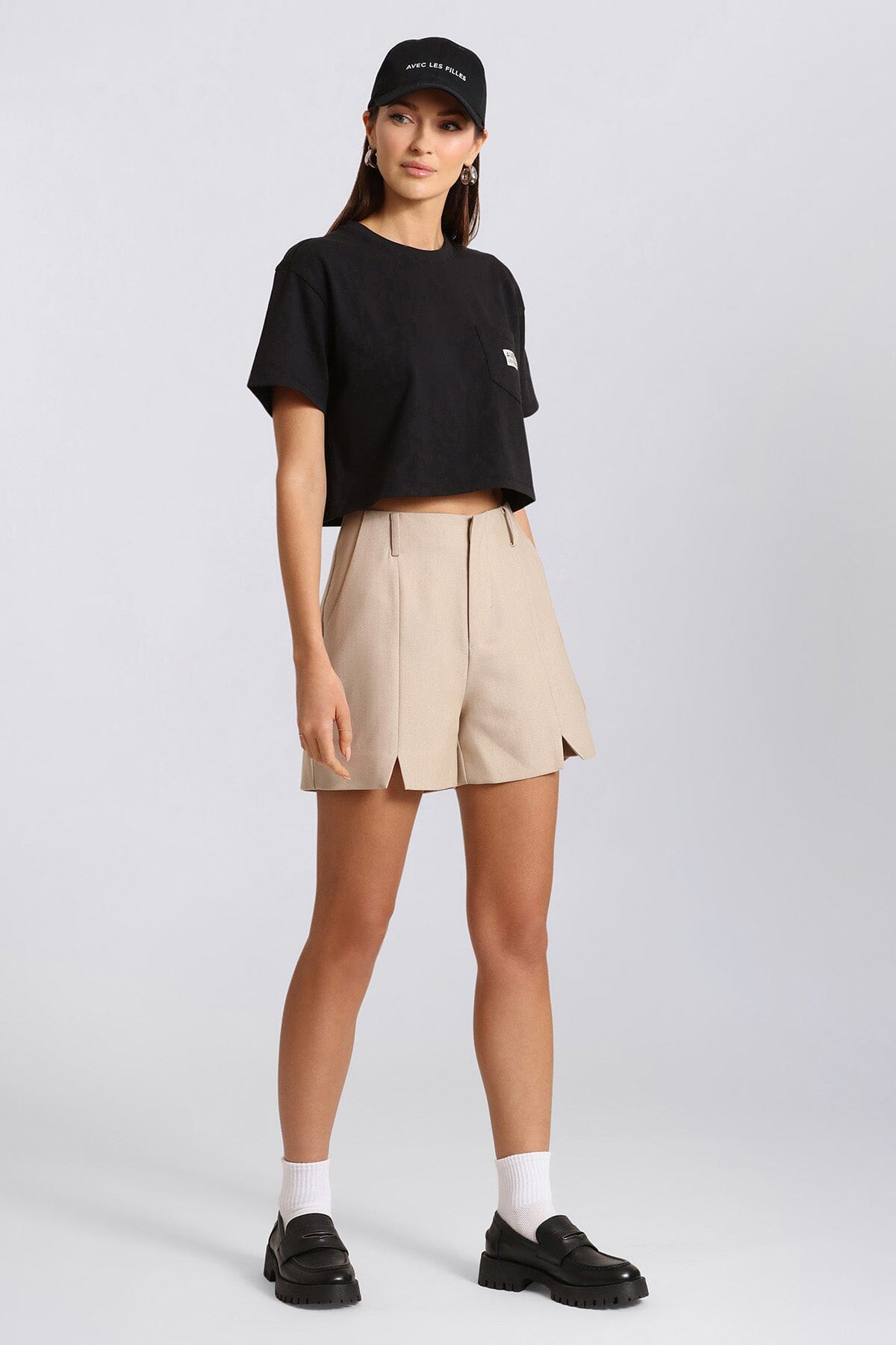 Rebellious Fashion tailored high rise shorts in sage