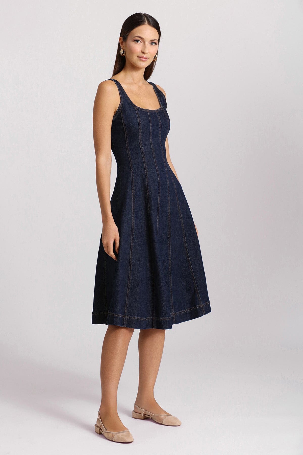 Denim Fit-and-Flare Midi Dress Dresses Avec Les Filles 