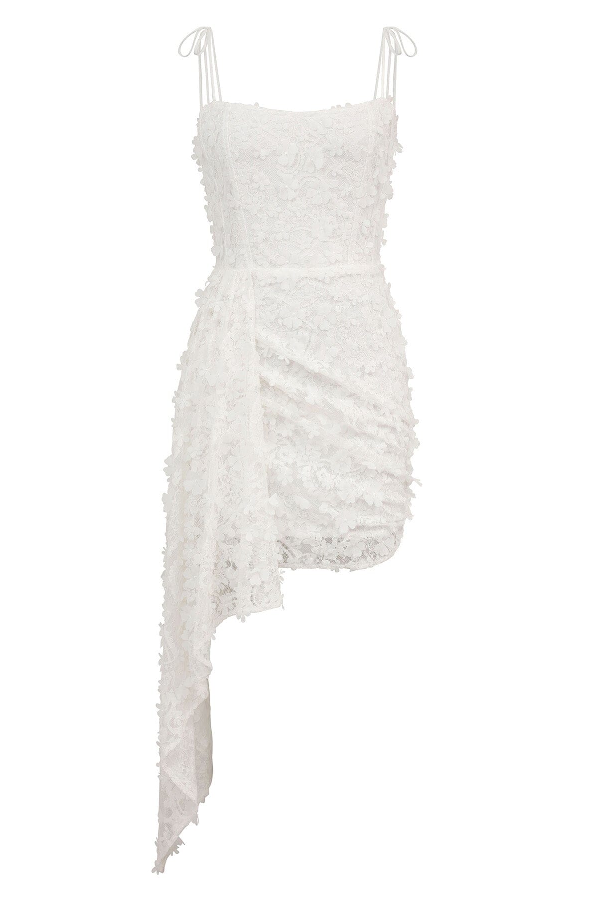 White Lace Waterfall Hem Mini Dress - sexy designer bachelorette party dresses by Avec Les Filles