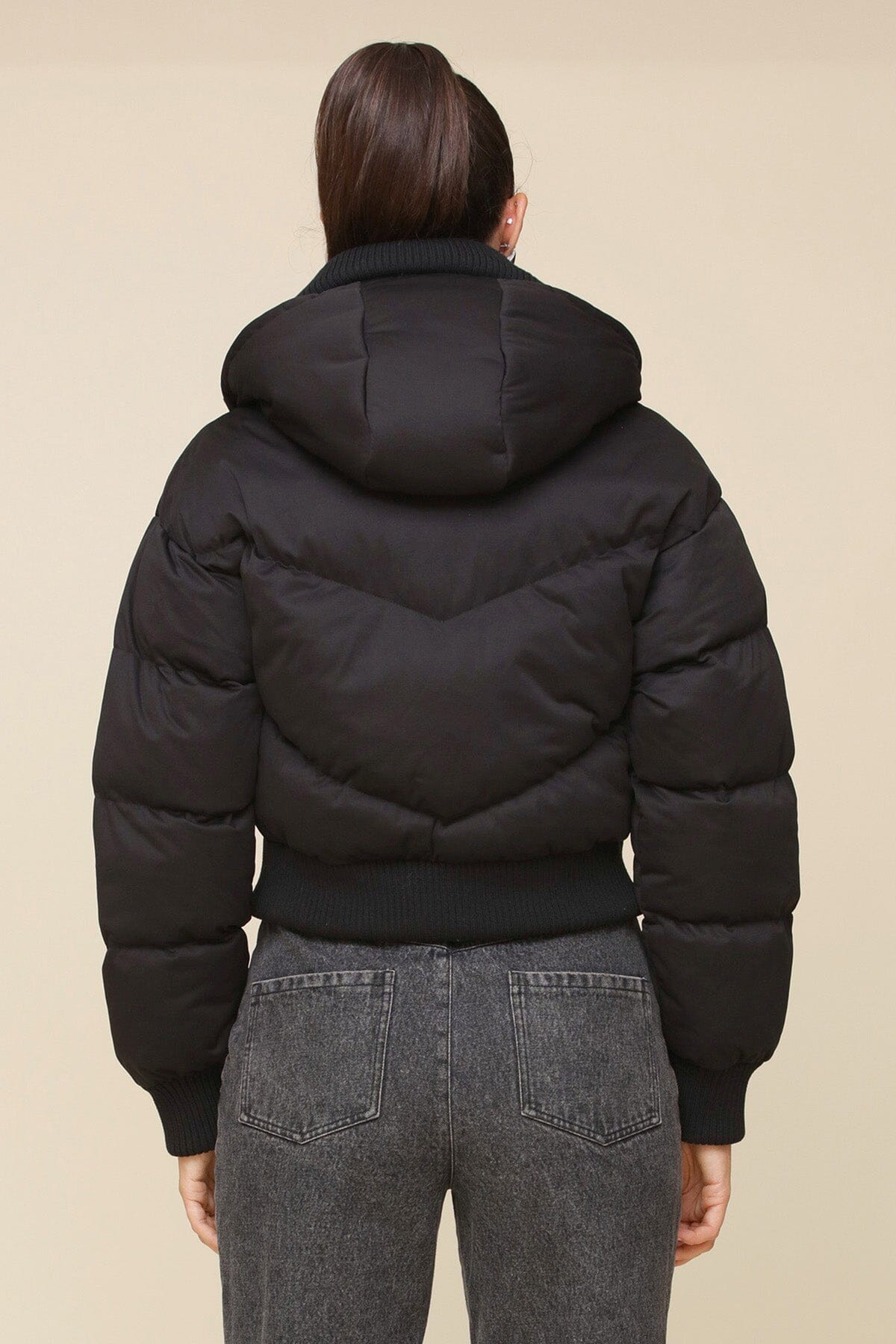 Winter Jacket Cropped Puffer Jacket Wholesale Women's Black