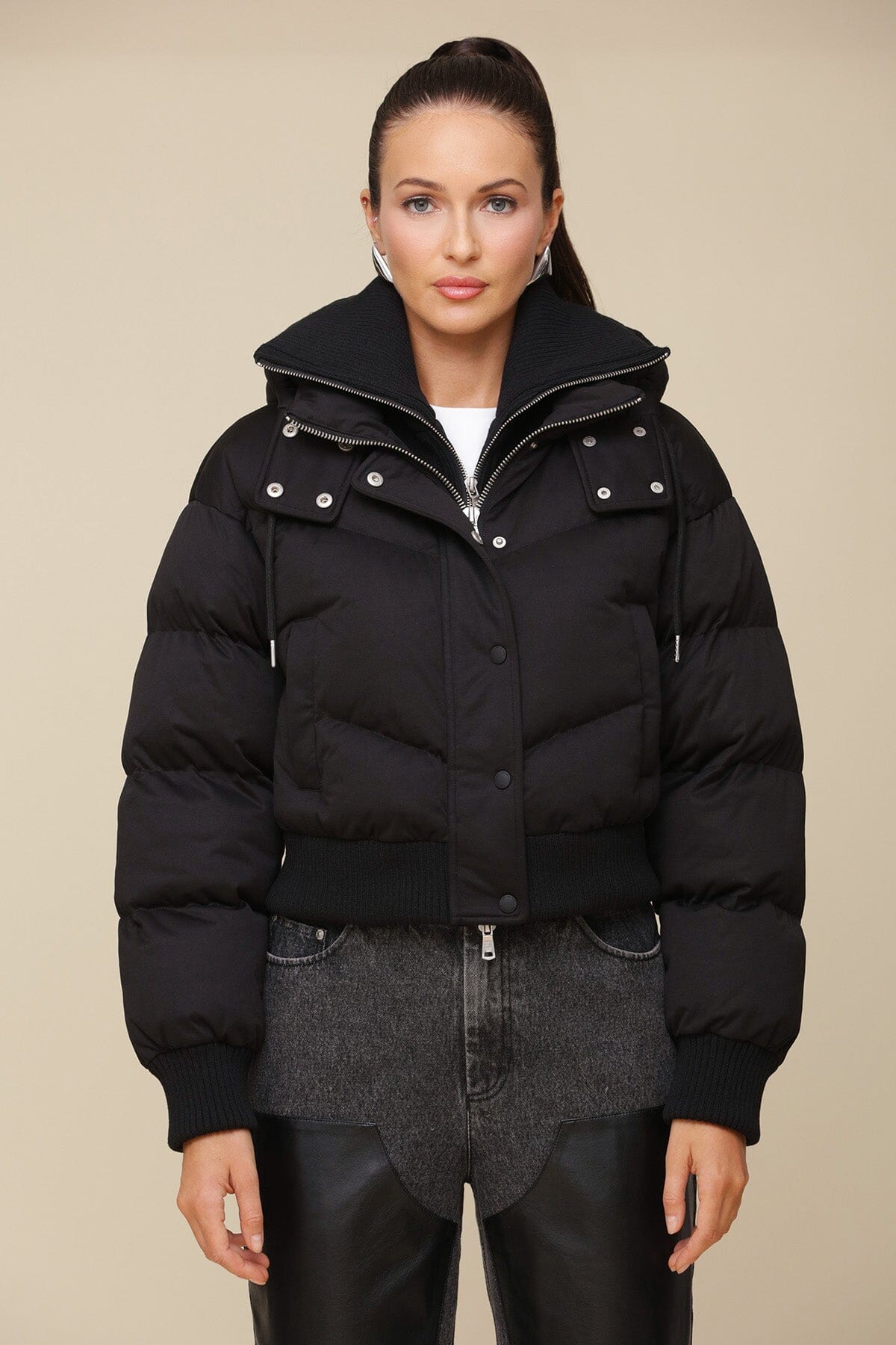 Thermalpuff™ Mixed Media Cropped Puffer Jacket Coats & Jackets Avec Les Filles Black XS 