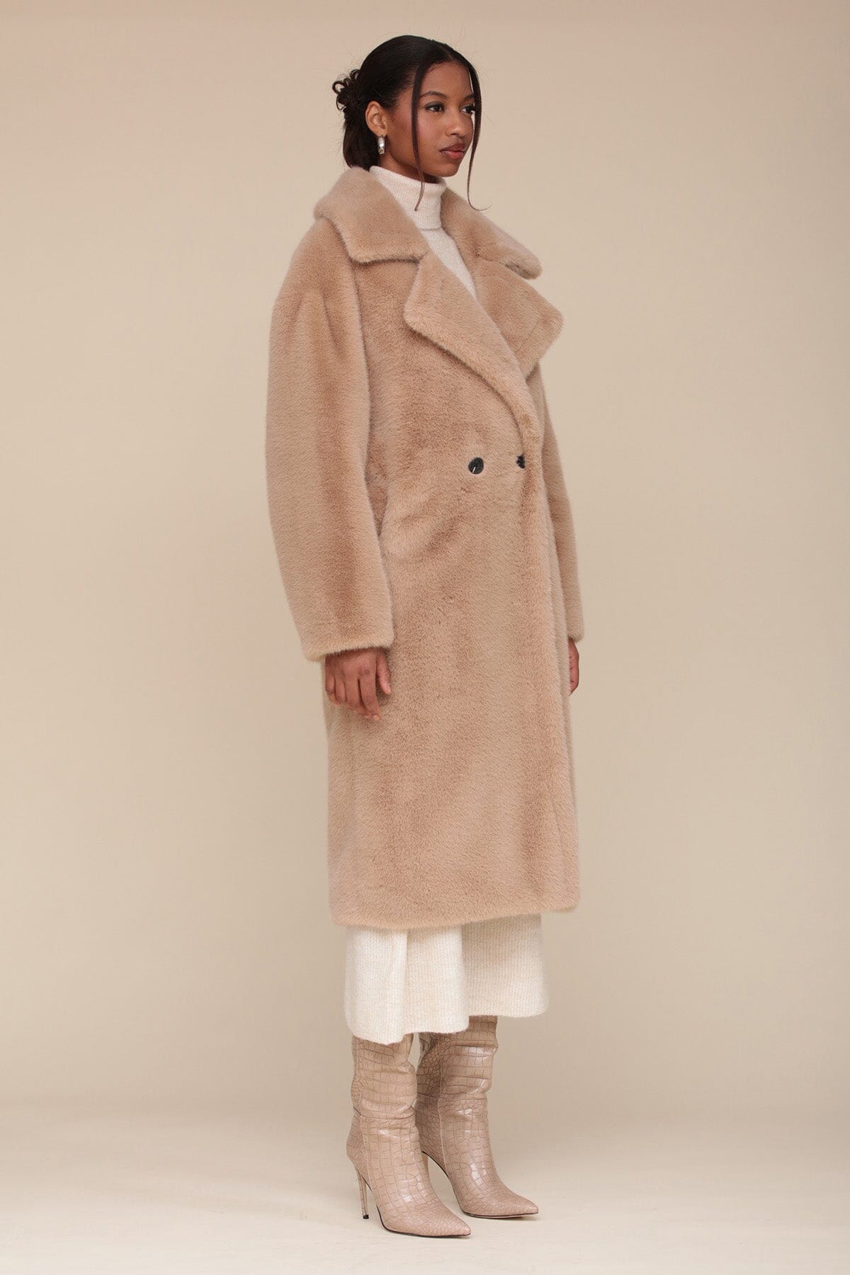 Premium Taupe Beige Faux Fur Relaxed Long Coat - Outerwear, Coats & Jackets Avec Les Filles