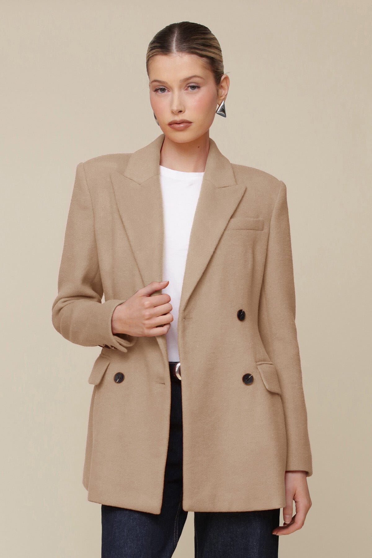 Hourglass Double-Breasted Camel beige Blazer jacket - cute wool blend Coats & Jackets by Avec Les Filles