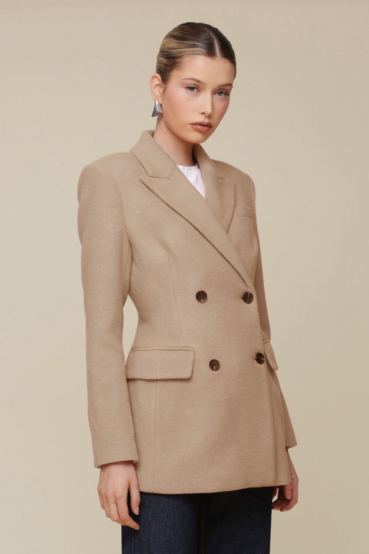 Hourglass Double-Breasted Camel beige Blazer jacket - cute wool blend Coats & Jackets by Avec Les Filles